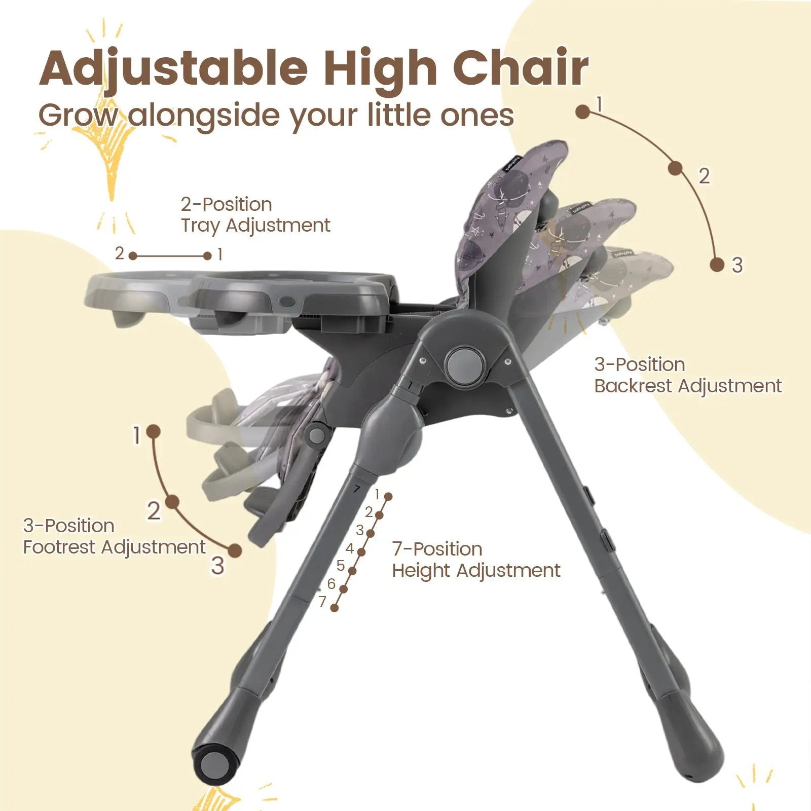 Folable High Chair with Detachable Cushion and High Chair for Babies and Toddlers-Gray by DirectDeals