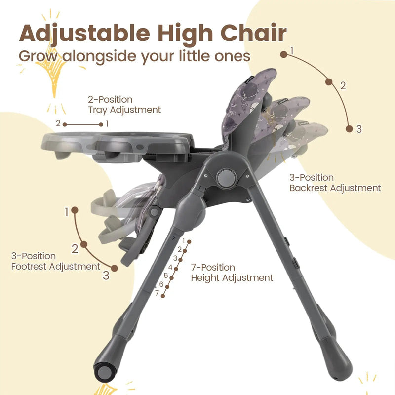 Folable High Chair with Detachable Cushion and High Chair for Babies and Toddlers-Gray by DirectDeals