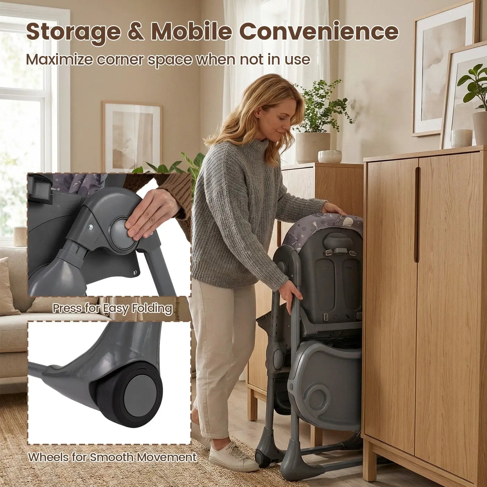 Folable High Chair with Detachable Cushion and High Chair for Babies and Toddlers-Gray by DirectDeals