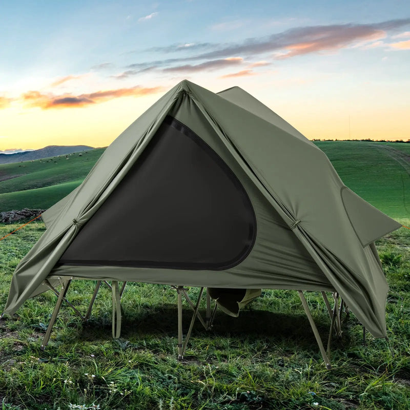 Foldable 2-Person Camping Cot Tent with Pop-up Tent Shelter and Portable Wheeled Bag-Green by DirectDeals