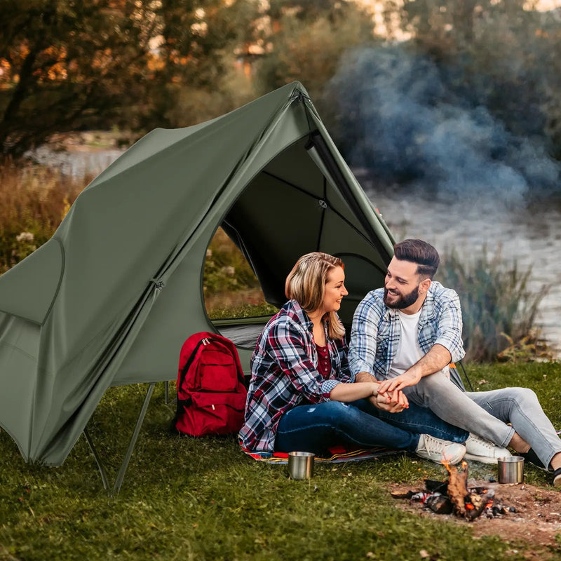 Foldable 2-Person Camping Cot Tent with Pop-up Tent Shelter and Portable Wheeled Bag-Green by DirectDeals