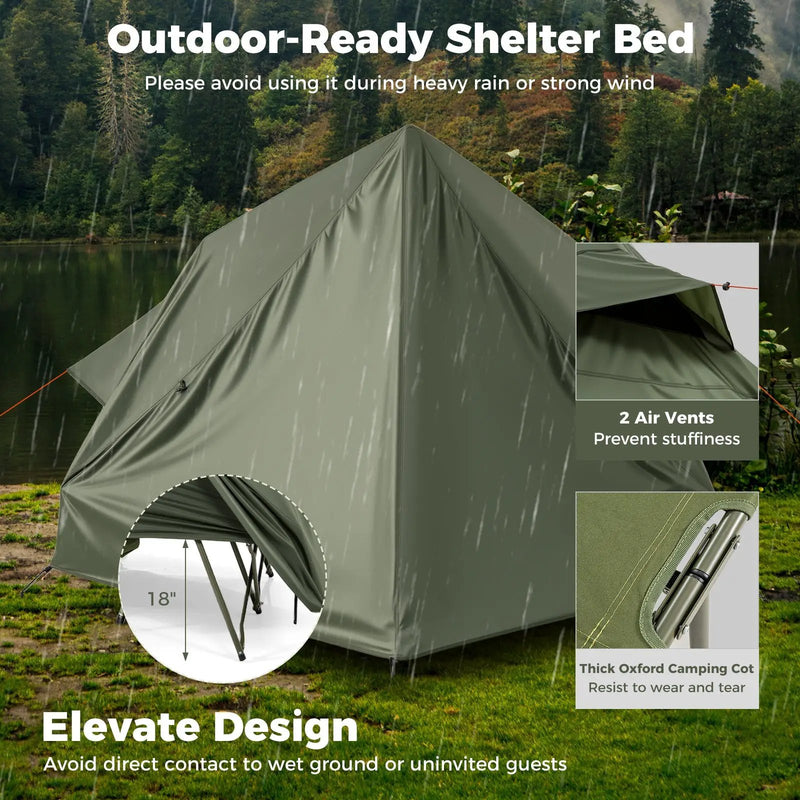 Foldable 2-Person Camping Cot Tent with Pop-up Tent Shelter and Portable Wheeled Bag-Green by DirectDeals