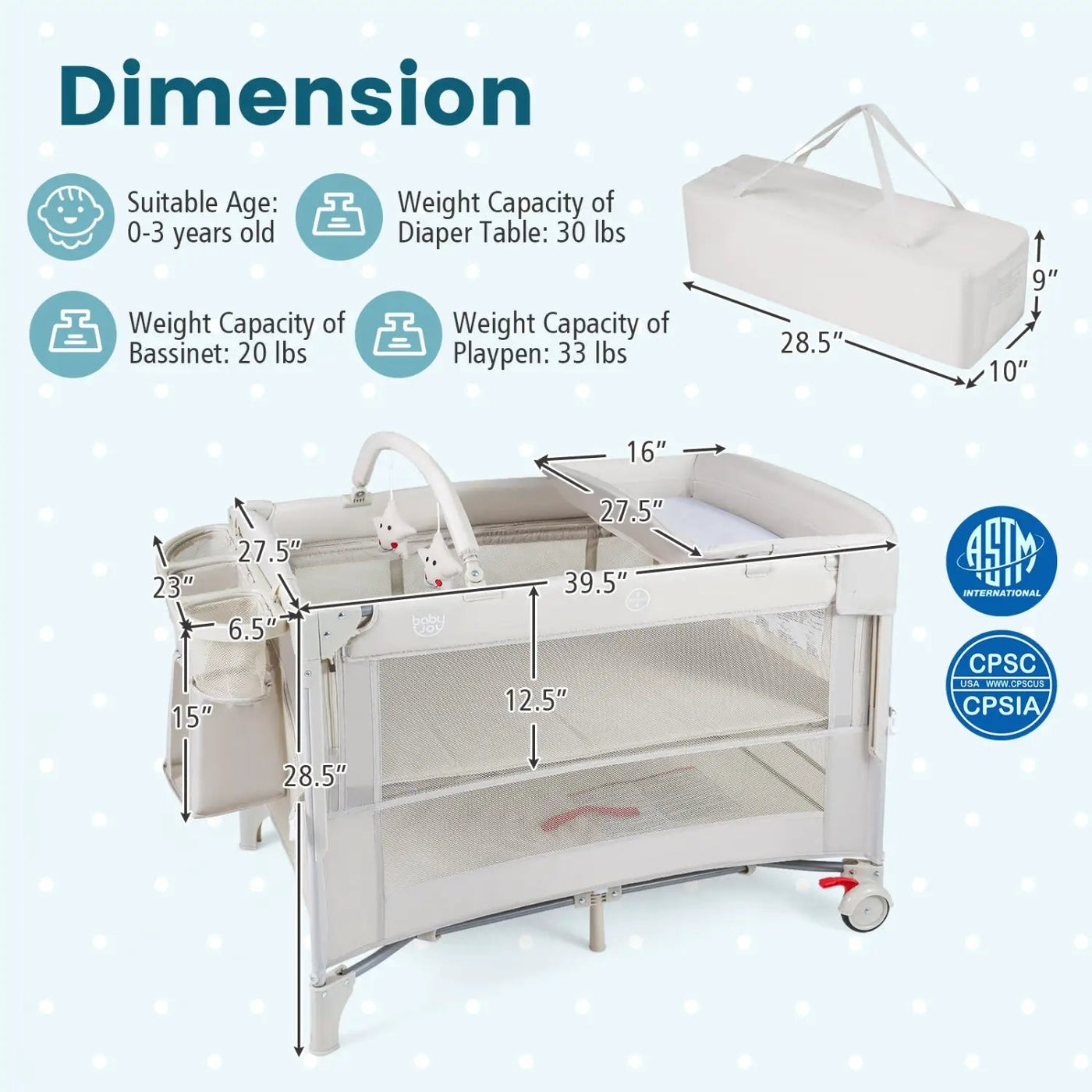 Foldable Baby Bassinet with 4 Adjustable Heights Changing Table and Mattress by DirectDeals