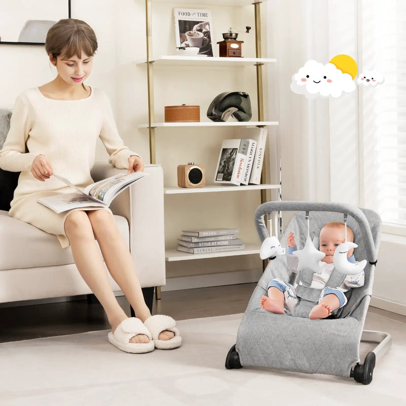 Foldable Baby Bouncer with Removable Fabric Cover and Toy Bar by DirectDeals