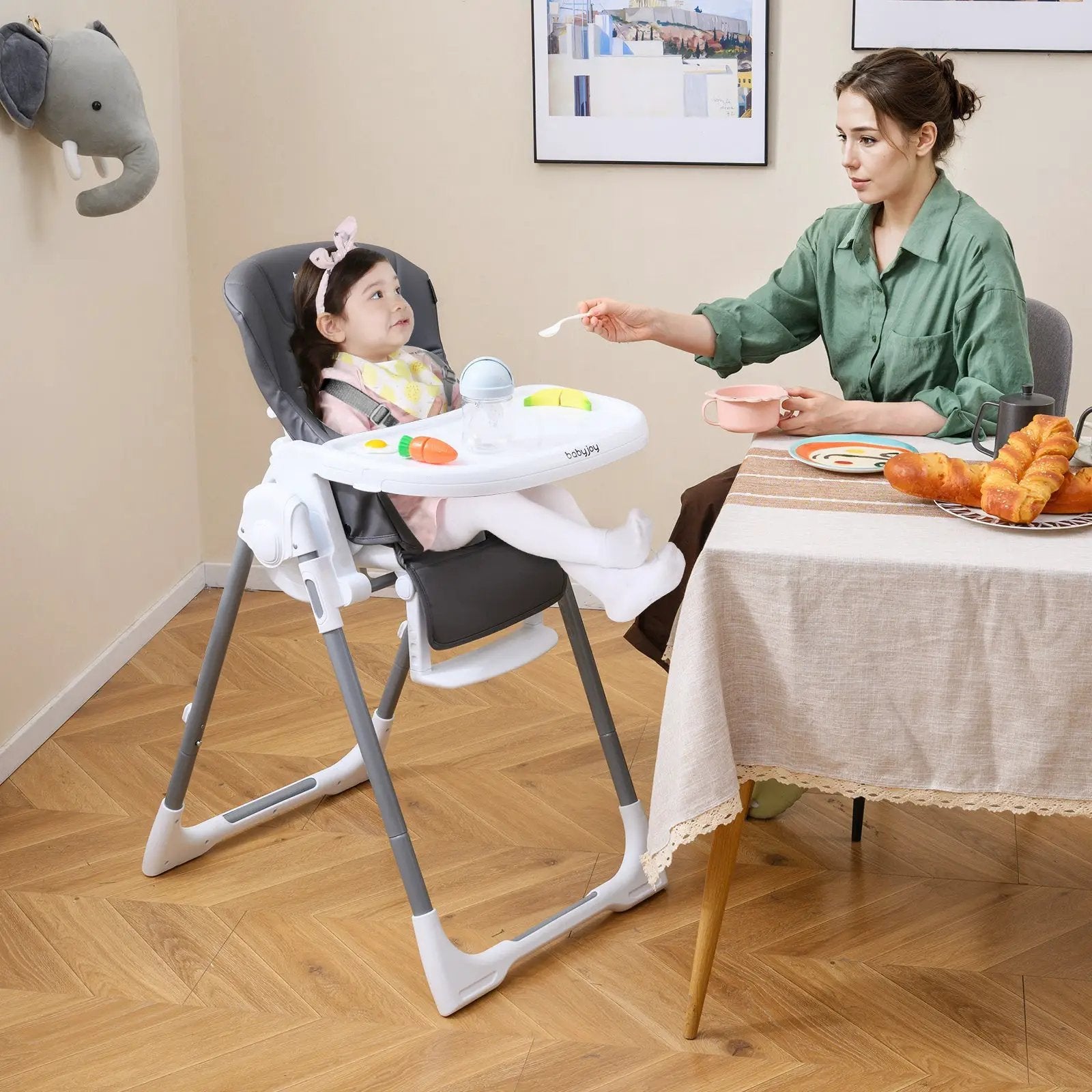 Foldable Baby High Chair with Adjustable Height and Relining Seat by DirectDeals