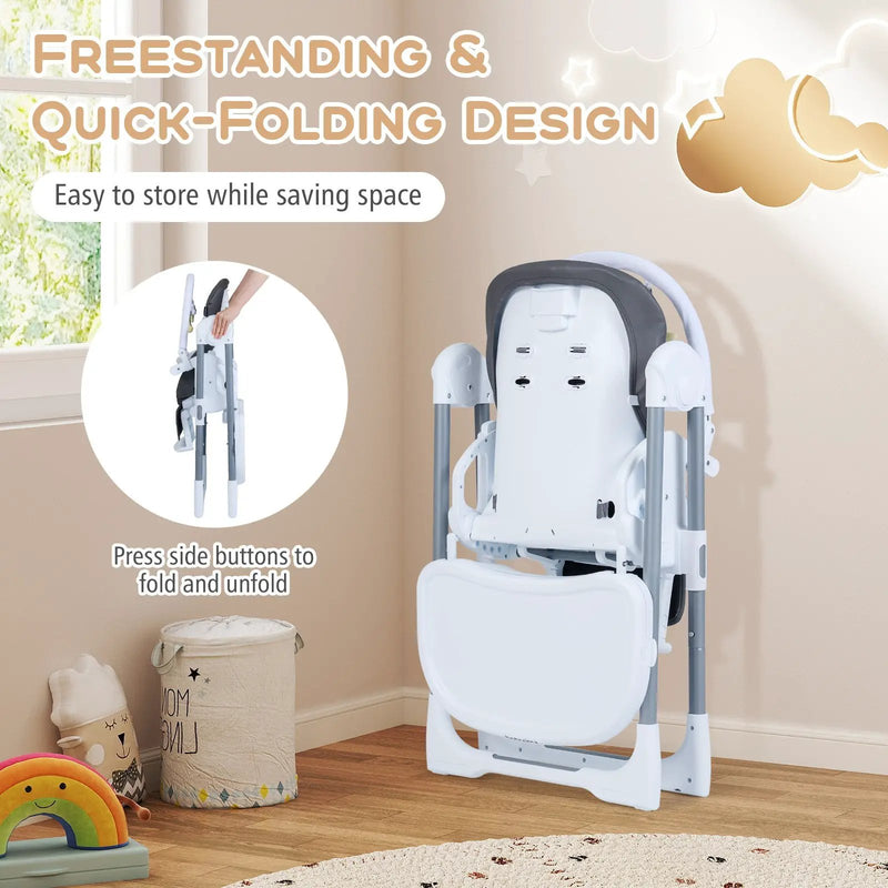 Foldable Baby High Chair with Adjustable Height and Relining Seat by DirectDeals