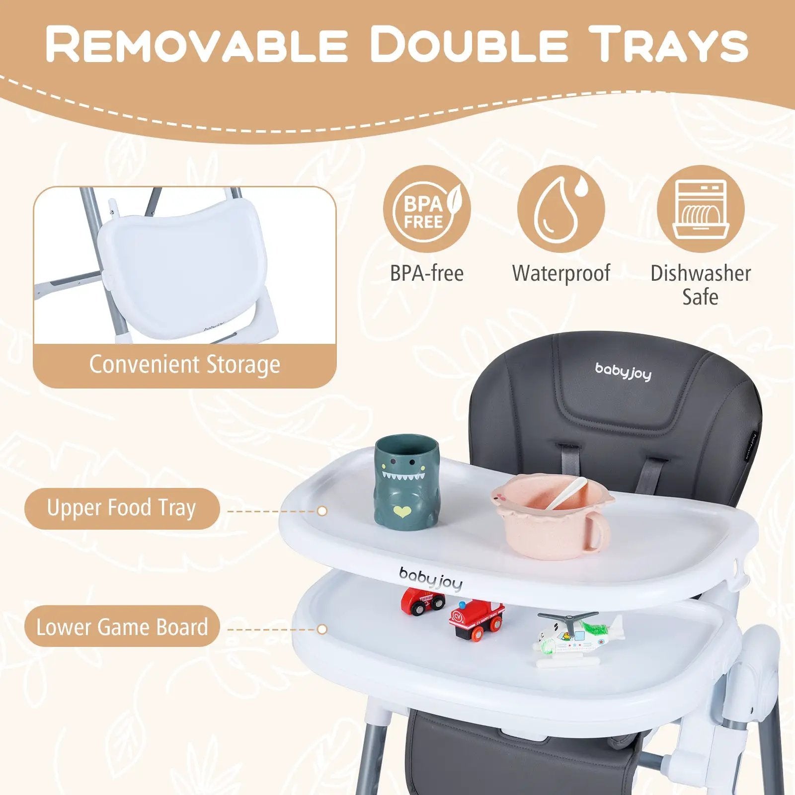 Foldable Baby High Chair with Adjustable Height and Relining Seat by DirectDeals