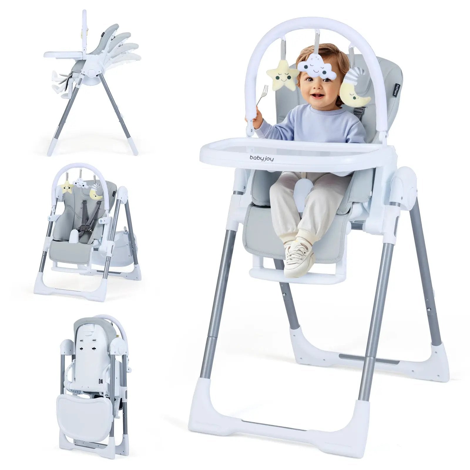 Foldable Baby High Chair with Adjustable Height and Relining Seat by DirectDeals