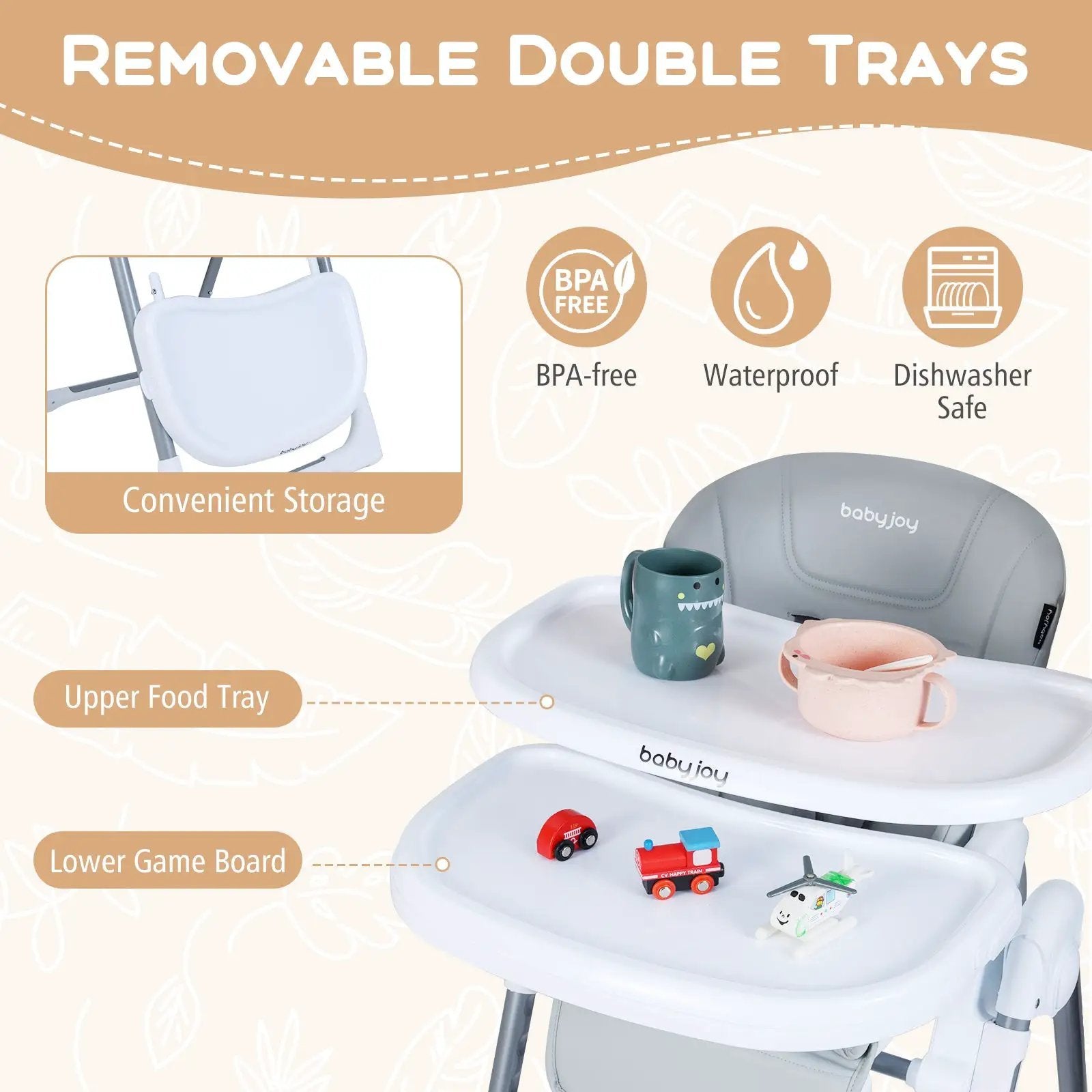Foldable Baby High Chair with Adjustable Height and Relining Seat by DirectDeals