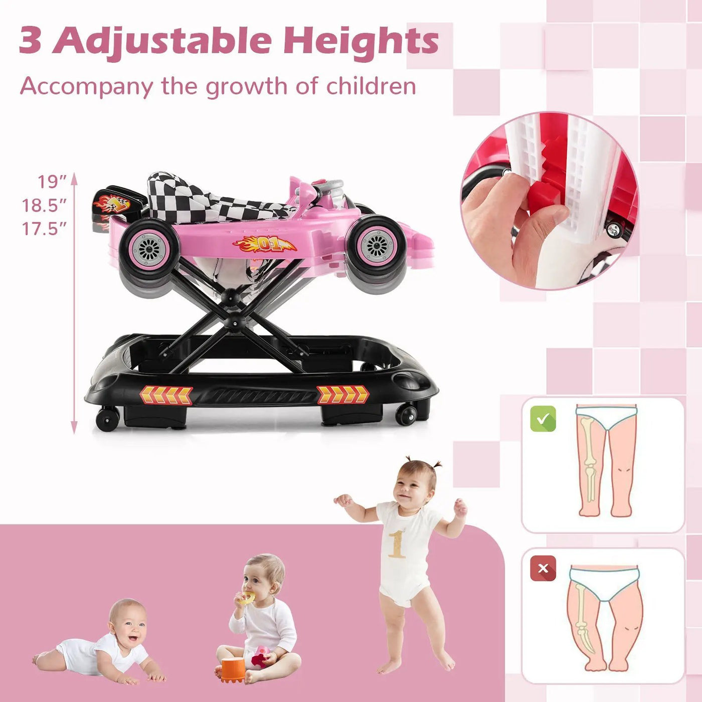 Convertible Baby Walker with 3 Adjustable Height Settings by DirectDeals