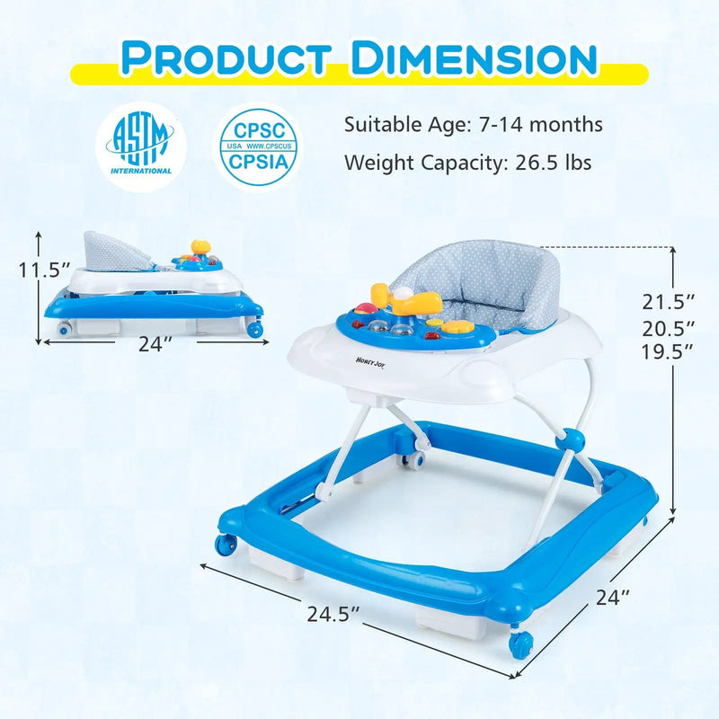 Foldable Baby Walker with 3 Adjustable Heights and Padded Seat by DirectDeals