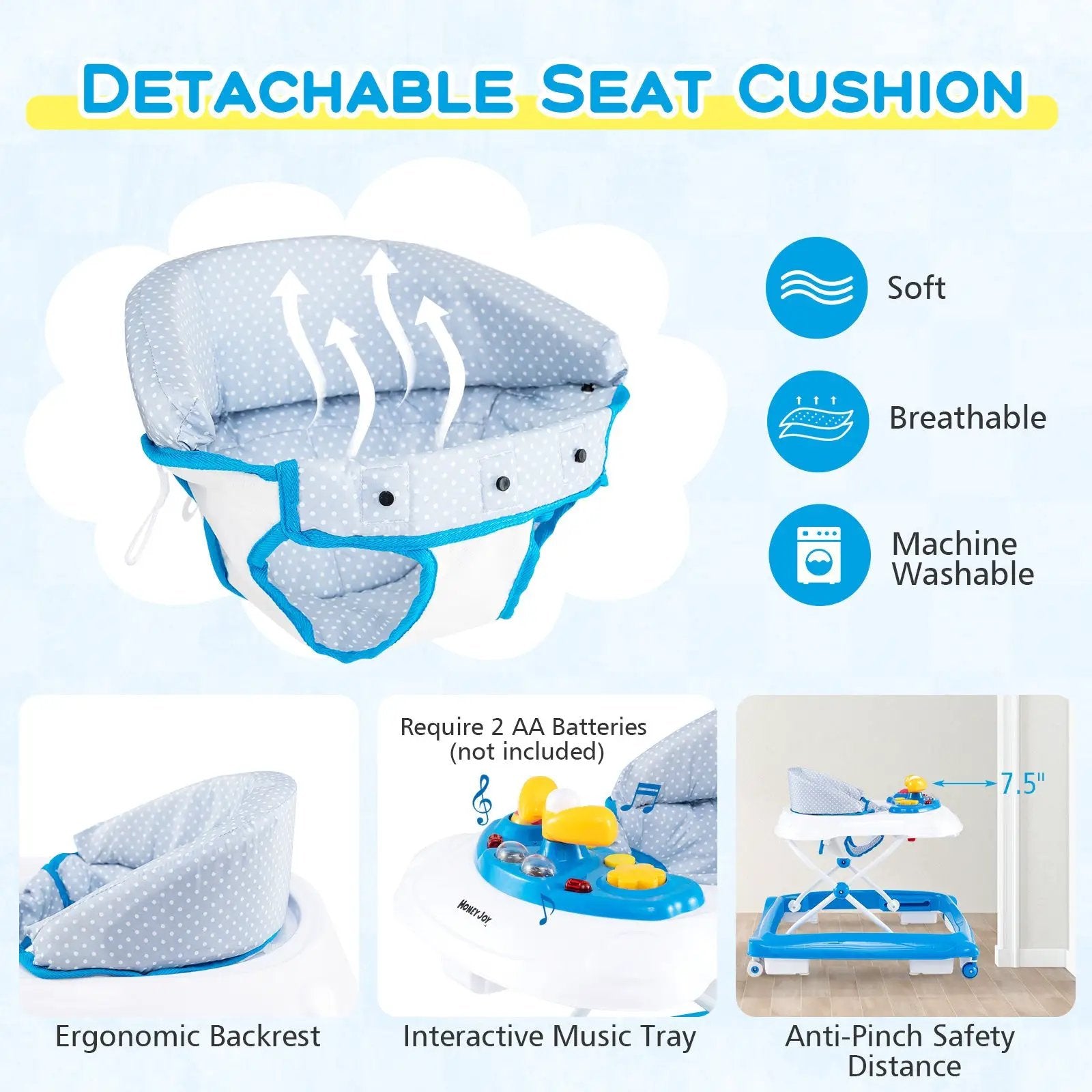 Foldable Baby Walker with 3 Adjustable Heights and Padded Seat by DirectDeals