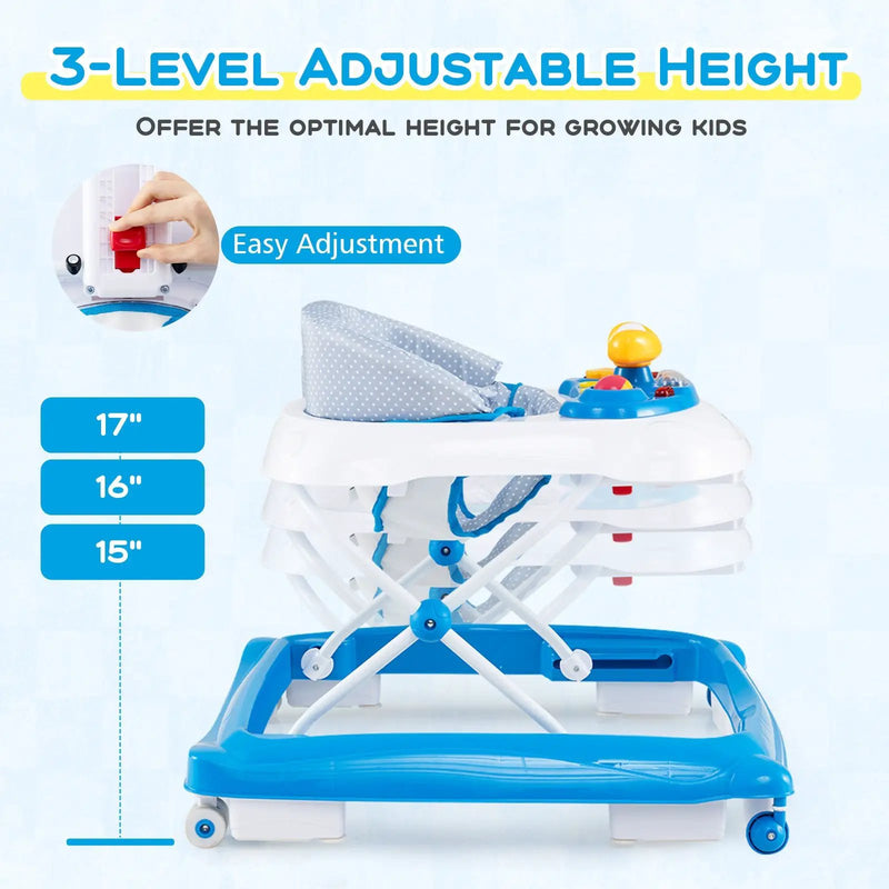 Foldable Baby Walker with 3 Adjustable Heights and Padded Seat by DirectDeals
