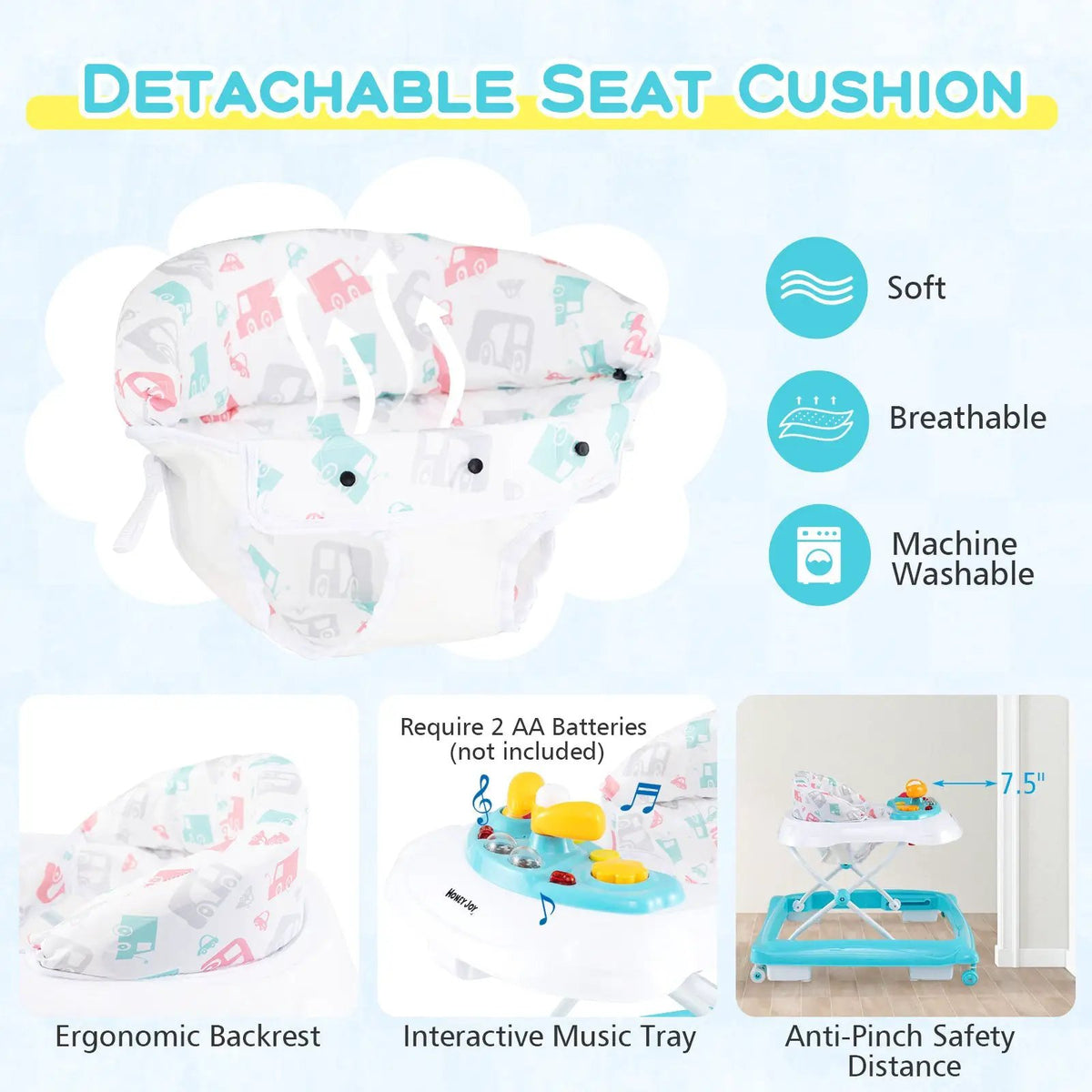 Foldable Baby Walker with 3 Adjustable Heights and Padded Seat by DirectDeals