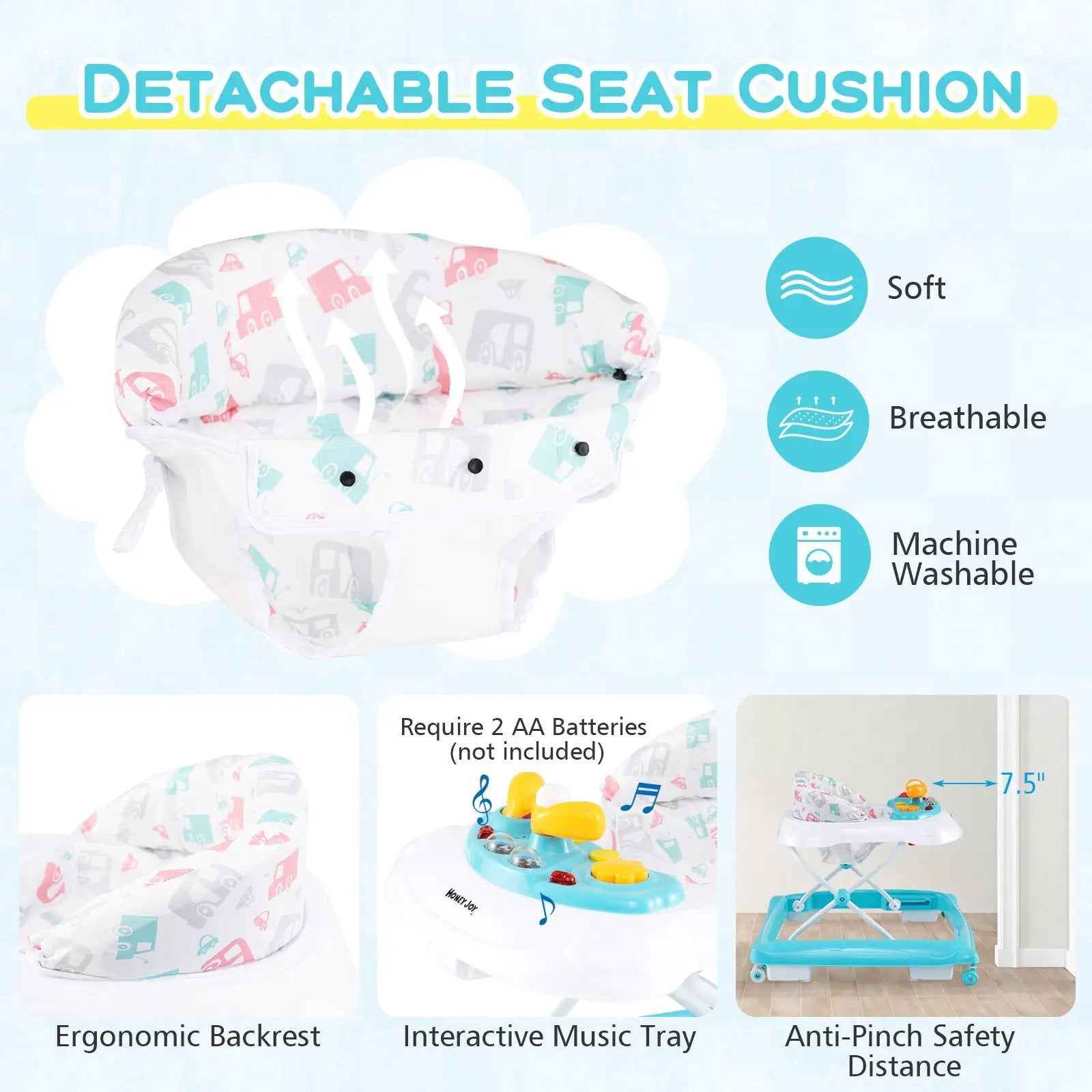 Foldable Baby Walker with 3 Adjustable Heights and Padded Seat by DirectDeals