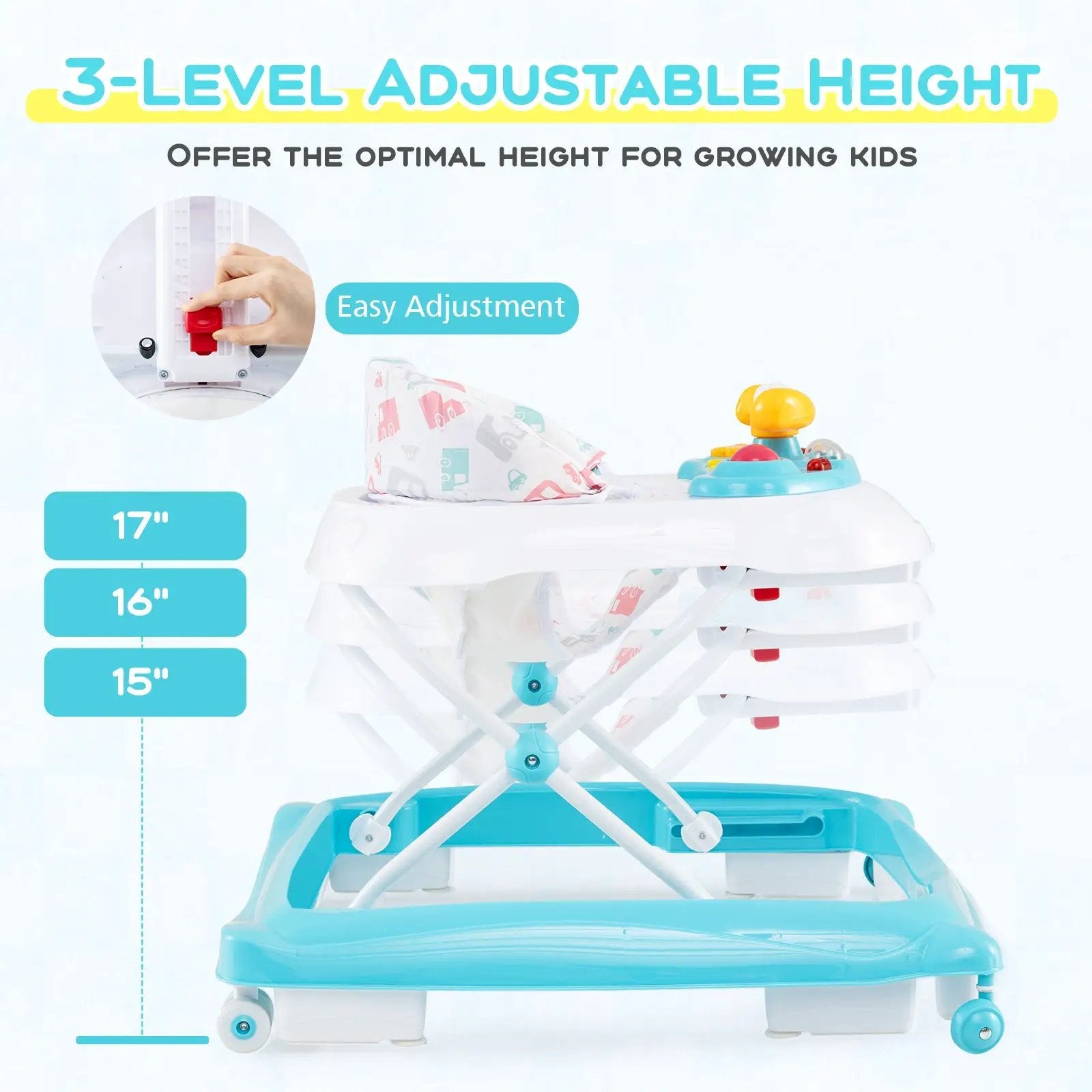 Foldable Baby Walker with 3 Adjustable Heights and Padded Seat by DirectDeals