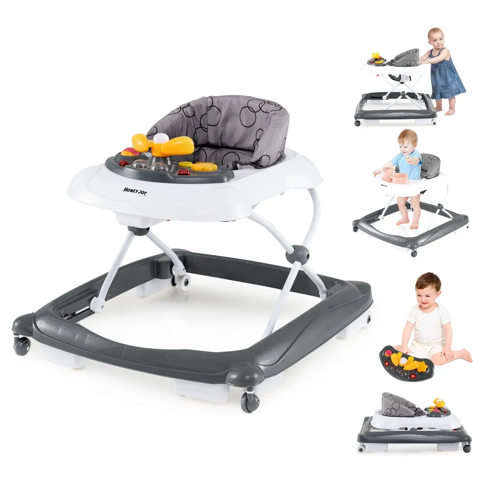 Foldable Baby Walker with 3 Adjustable Heights and Padded Seat by DirectDeals