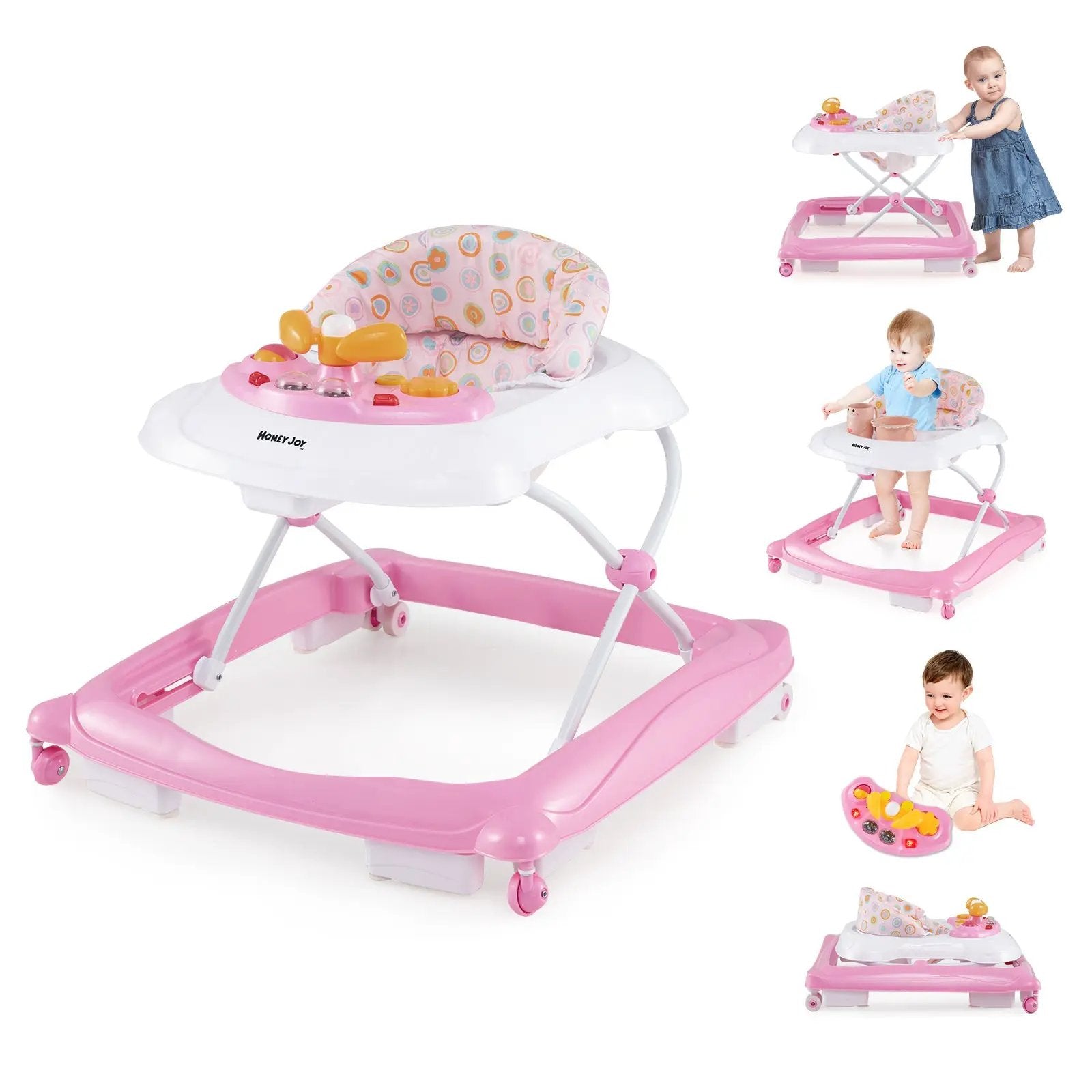 Foldable Baby Walker with 3 Adjustable Heights and Padded Seat by DirectDeals