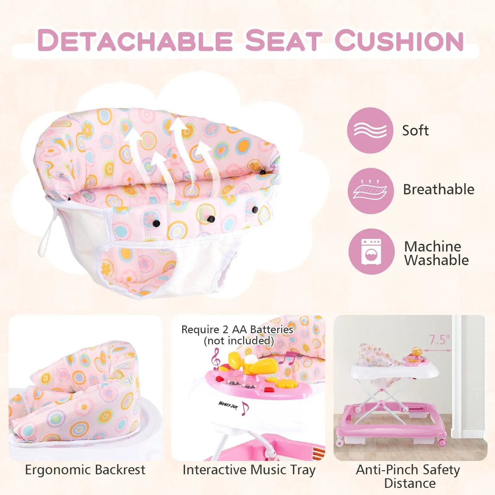 Foldable Baby Walker with 3 Adjustable Heights and Padded Seat by DirectDeals