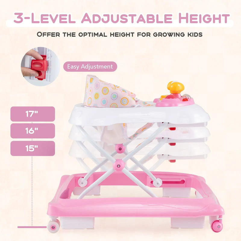 Foldable Baby Walker with 3 Adjustable Heights and Padded Seat by DirectDeals