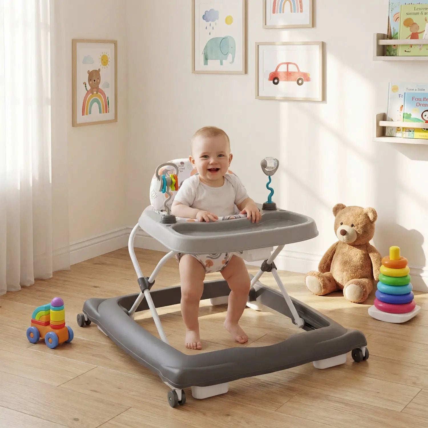 Foldable Baby Walker with Removable Seat and Adjustable Height for 6-12 Months by DirectDeals