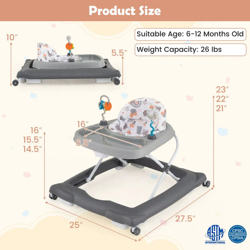Foldable Baby Walker with Removable Seat and Adjustable Height for 6-12 Months by DirectDeals
