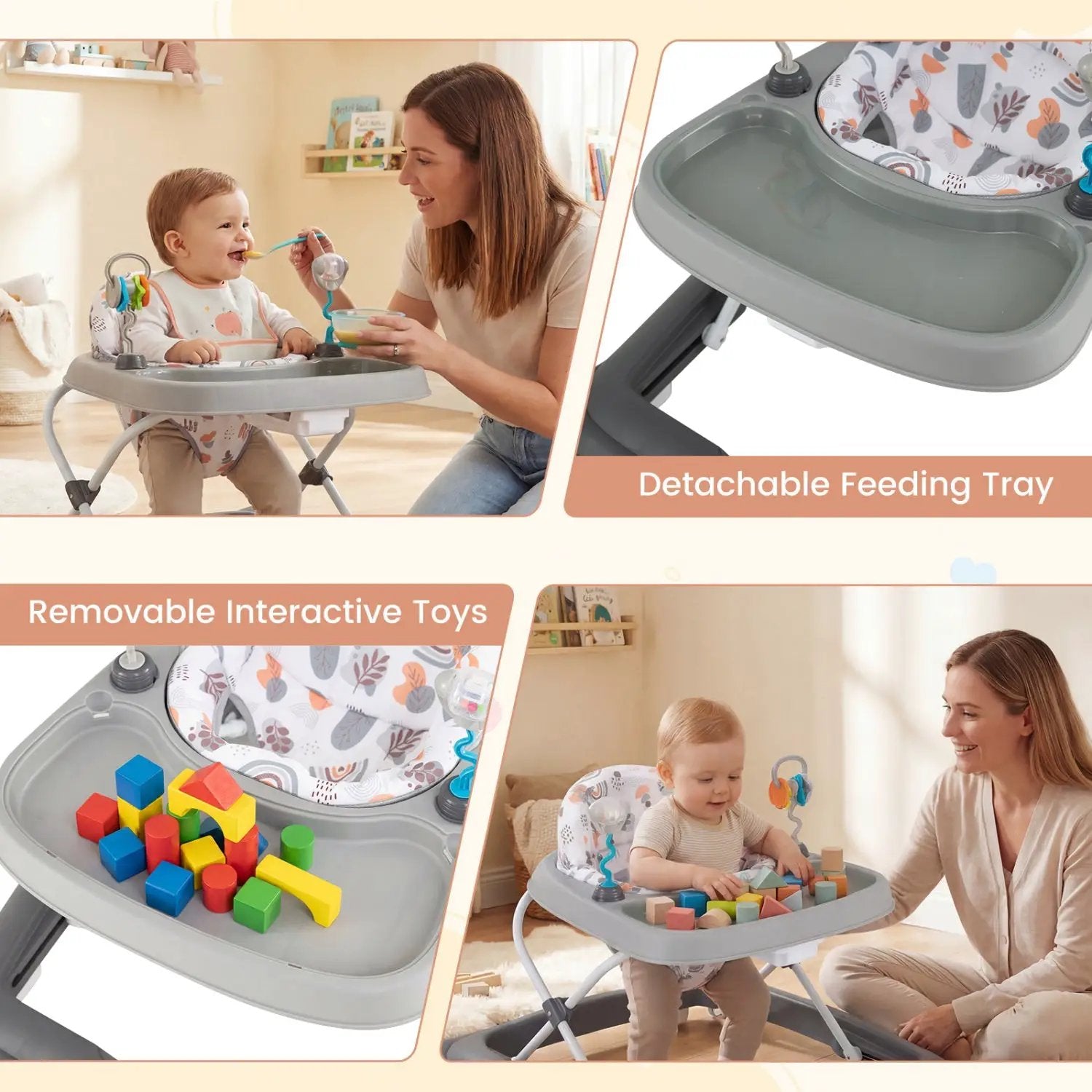 Foldable Baby Walker with Removable Seat and Adjustable Height for 6-12 Months by DirectDeals