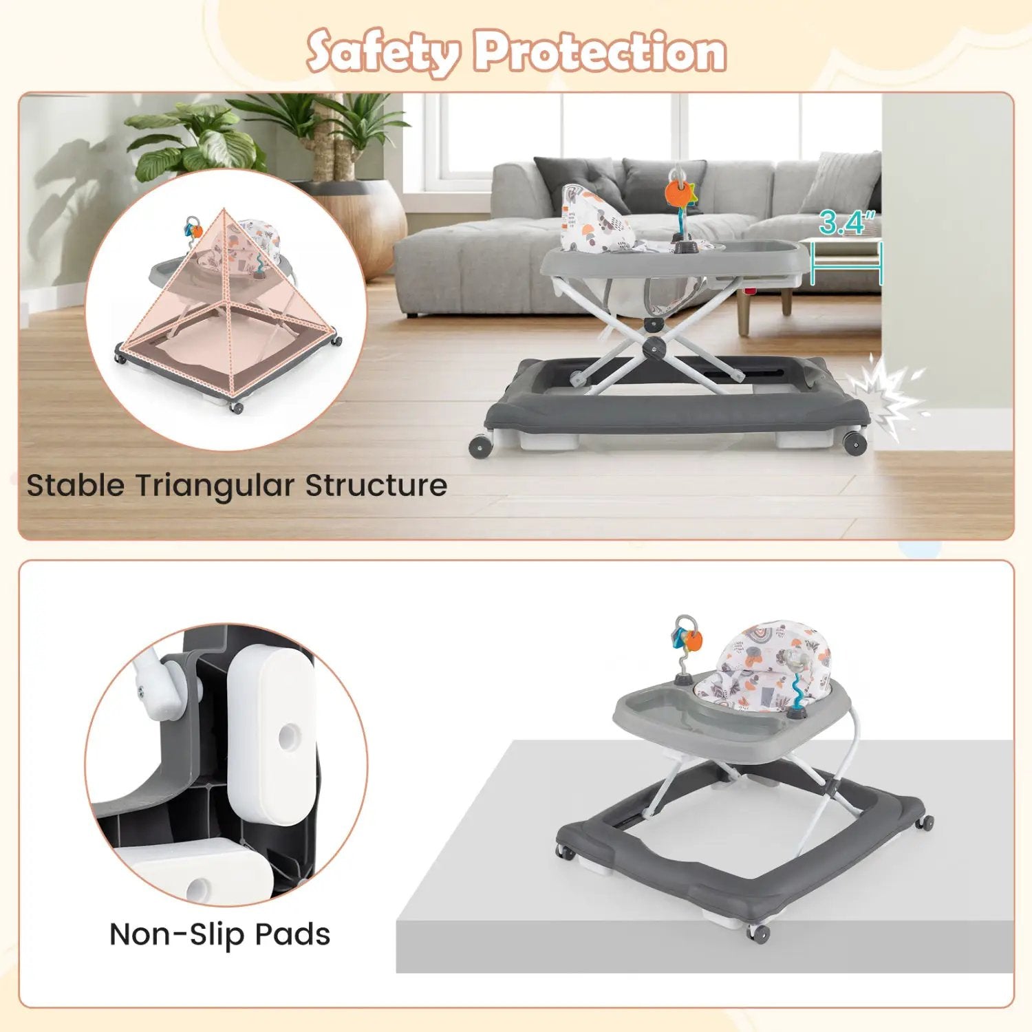 Foldable Baby Walker with Removable Seat and Adjustable Height for 6-12 Months by DirectDeals