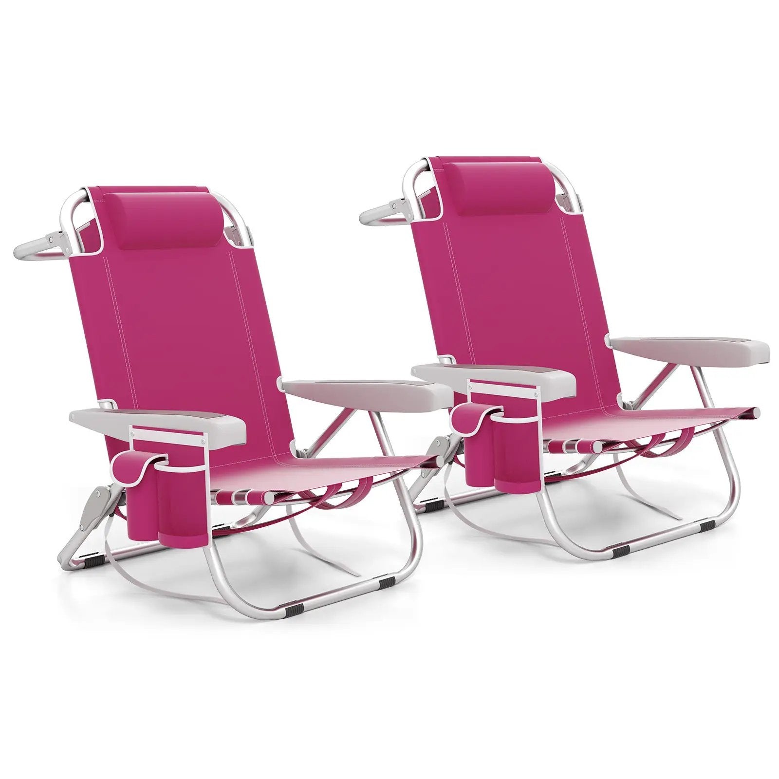 Foldable Backpack Beach Chair with Cup Holder and Storage Pockets Set of 2 by DirectDeals