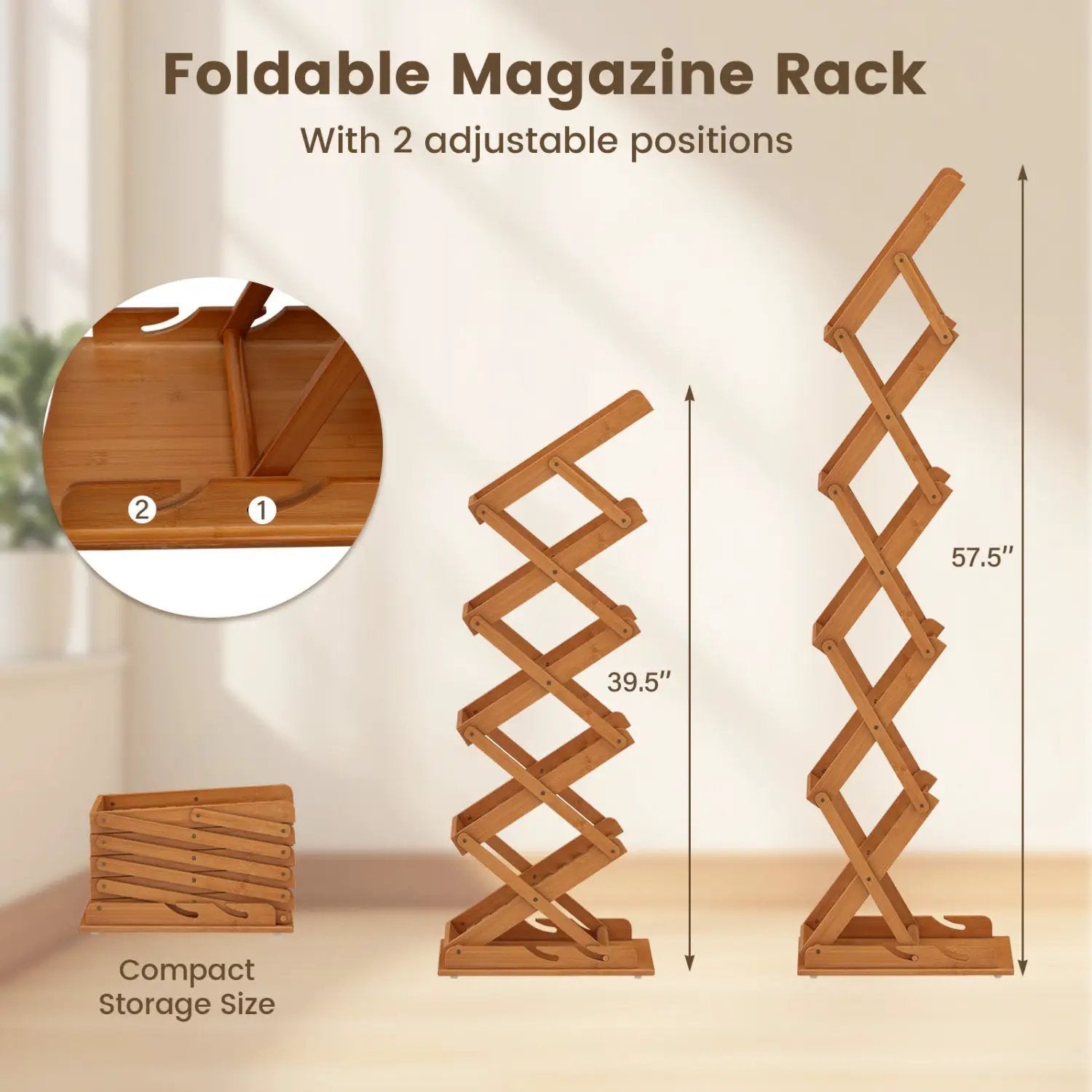 Foldable Bamboo Magazine Rack with 5 Tiers and 2 Positions by DirectDeals