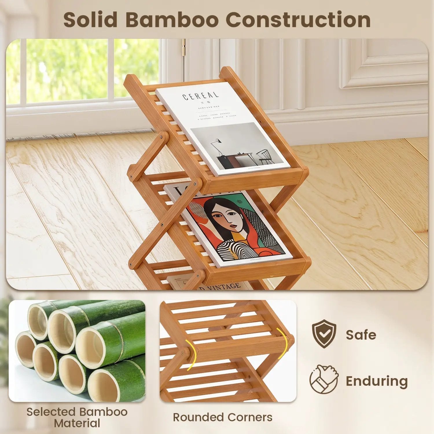 Foldable Bamboo Magazine Rack with 5 Tiers and 2 Positions by DirectDeals