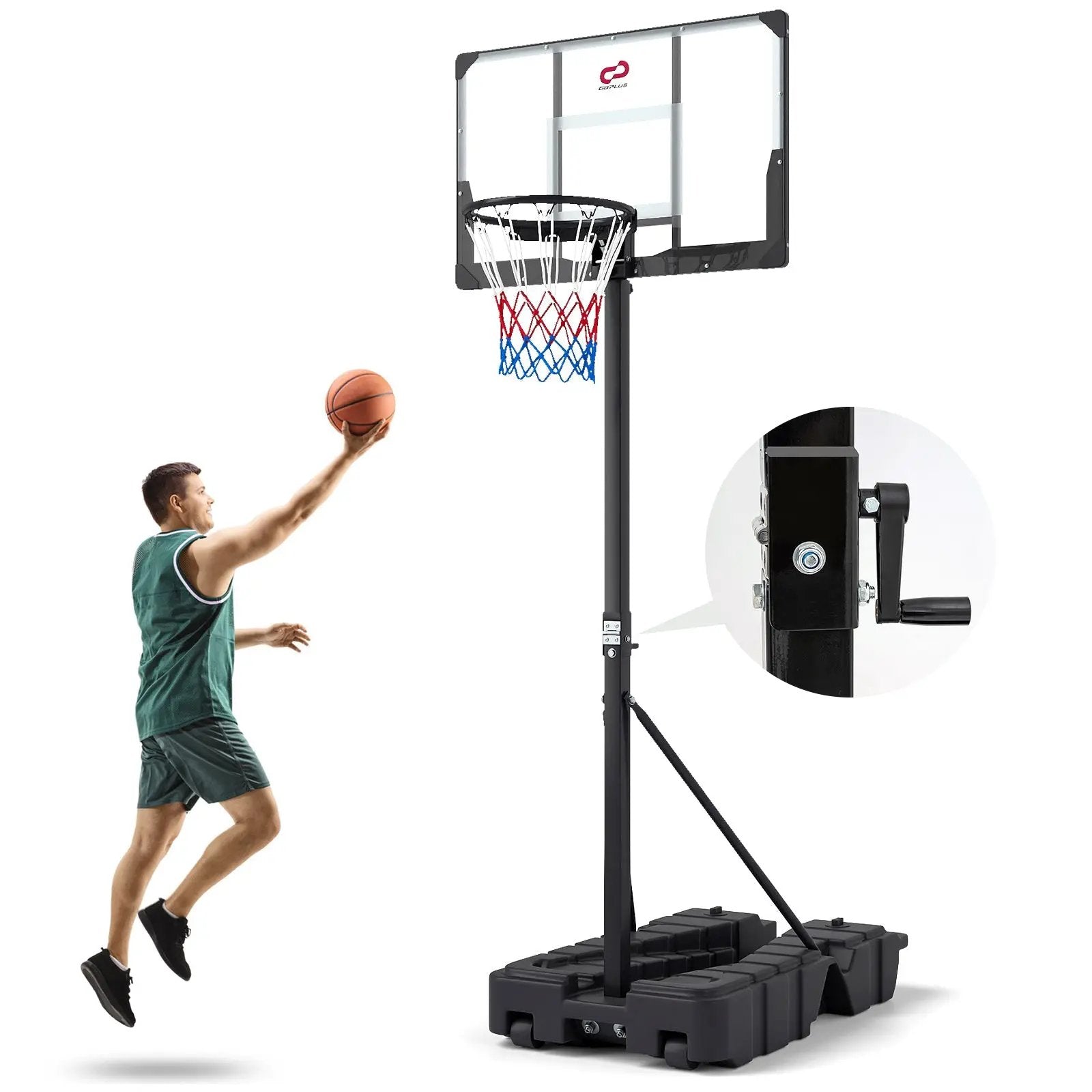 Foldable Basketball Hoop 7.54-10 ft Stepless Adjustable with PC Backboard by DirectDeals