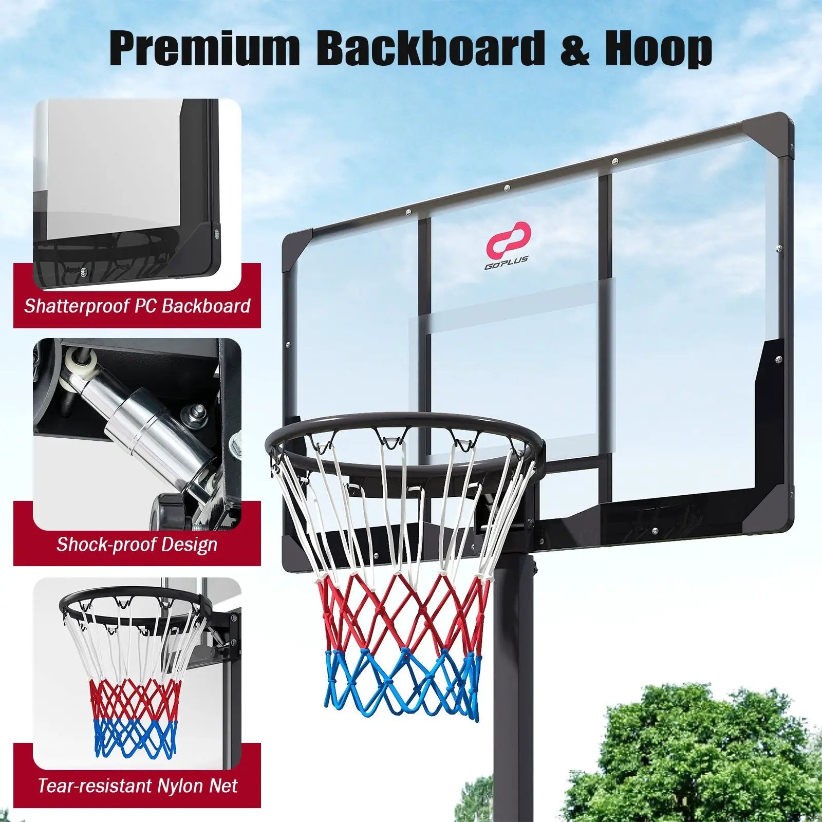 Foldable Basketball Hoop 7.54-10 ft Stepless Adjustable with PC Backboard by DirectDeals