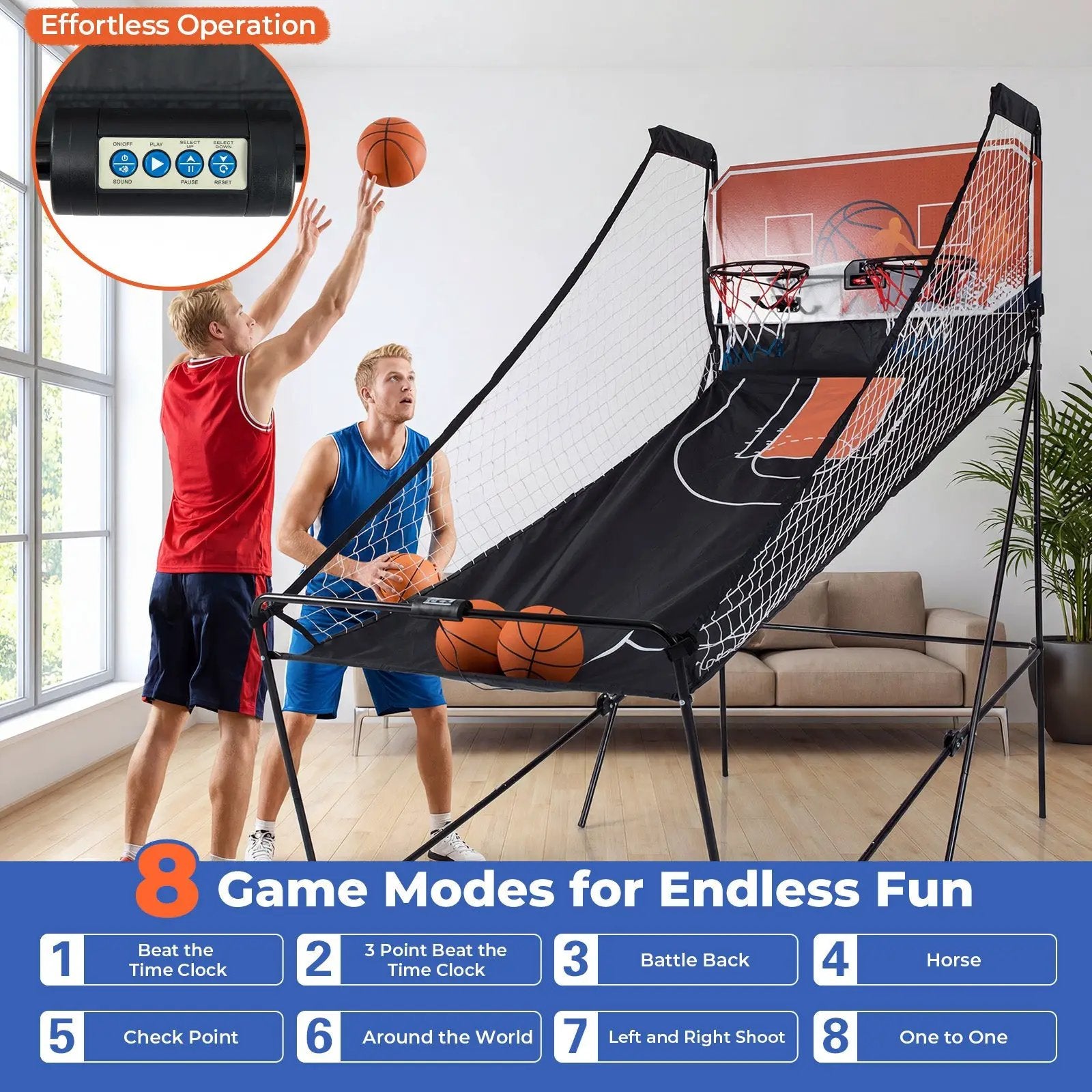 Foldable Basketball Arcade Game Kids Basketball Hoop Machine with 8 Exciting Playing Modes by DirectDeals