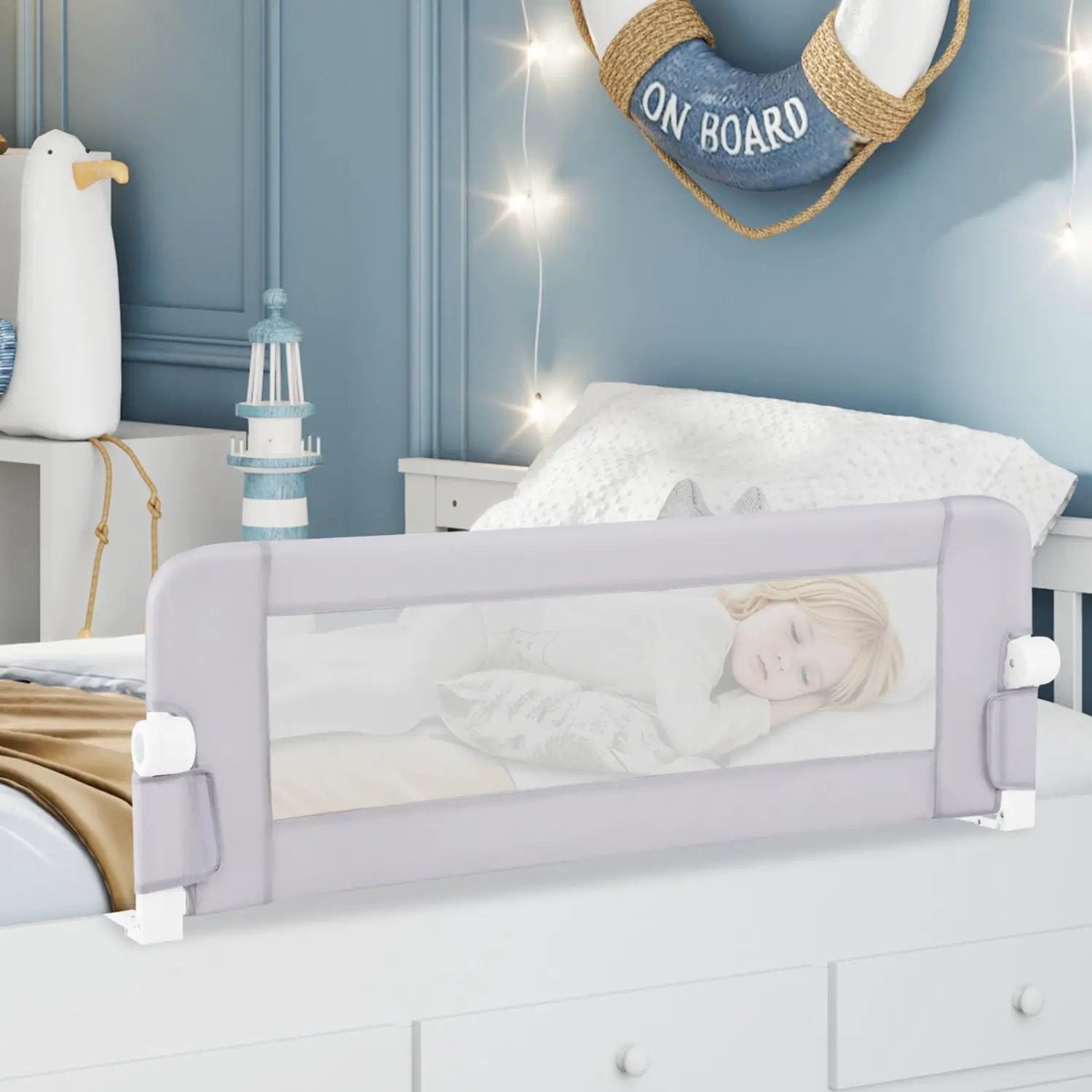 Foldable Bed Rail with Swing Down Design - Light Gray by DirectDeals