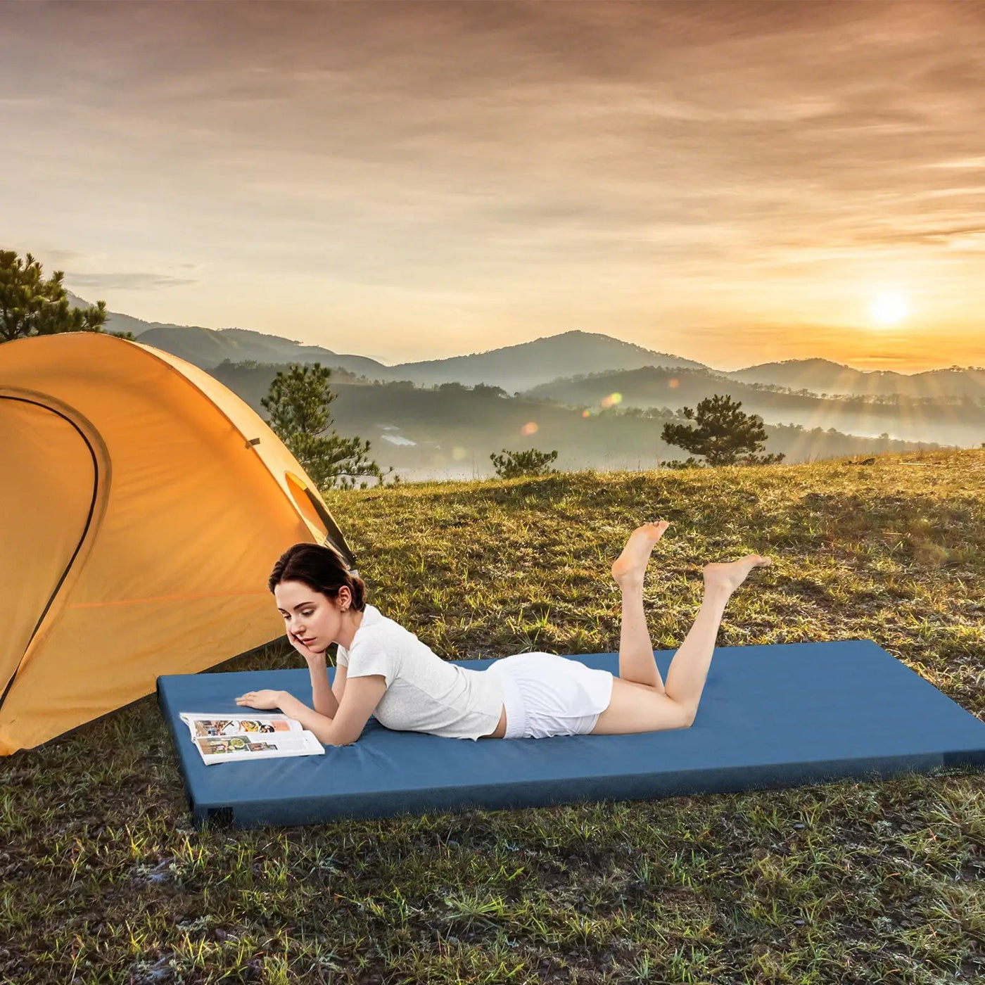 Foldable Camping Mattress with High density foam Cushion and Anti-slip Bottom by DirectDeals