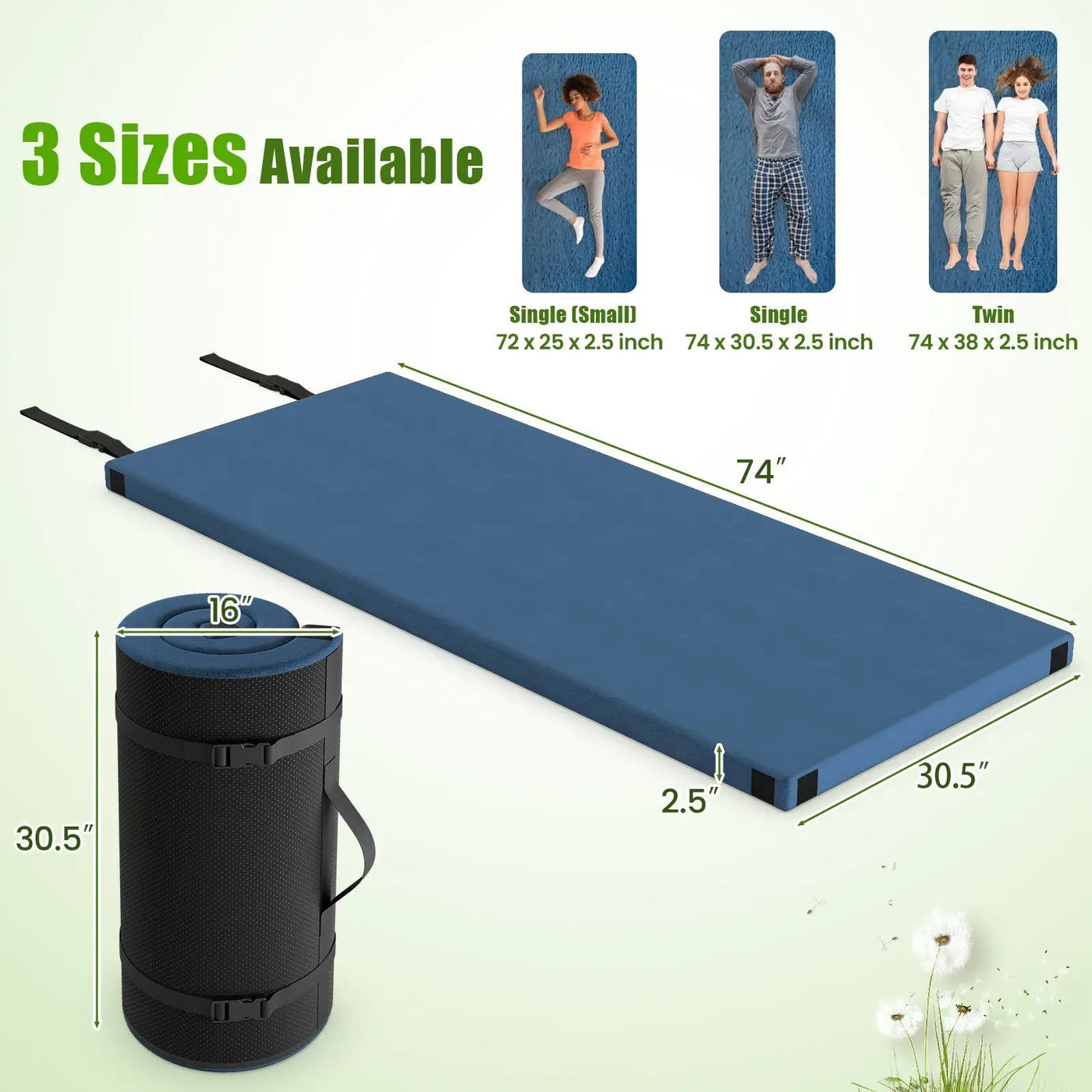 Foldable Camping Mattress with High density foam Cushion and Anti-slip Bottom by DirectDeals