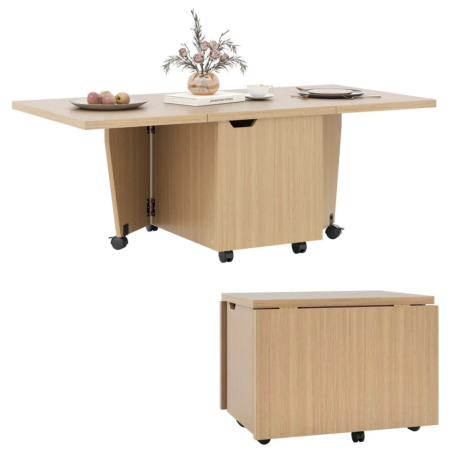 Foldable Coffee Table with Storage Cabinet Extendable Center Table by DirectDeals