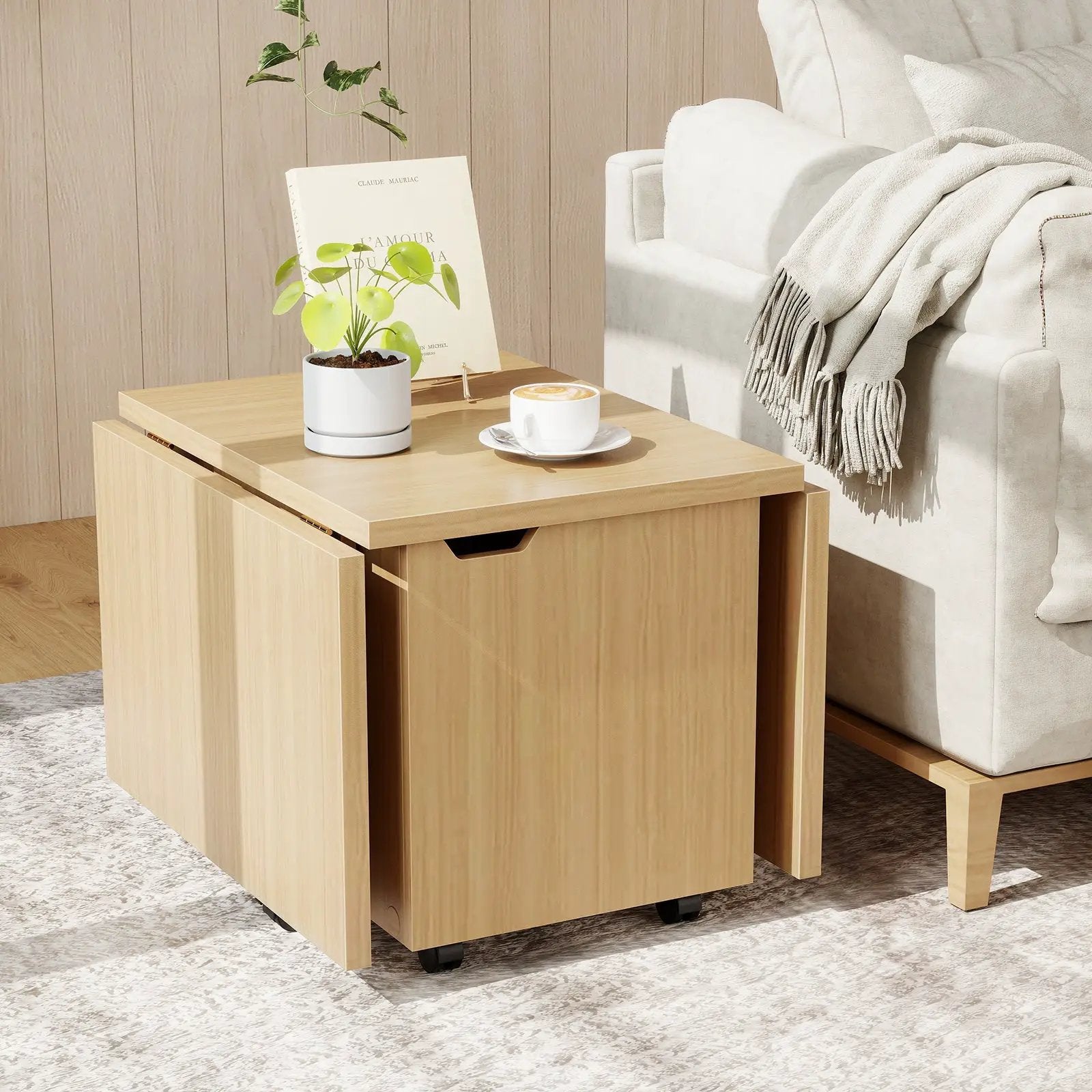 Foldable Coffee Table with Storage Cabinet Extendable Center Table by DirectDeals