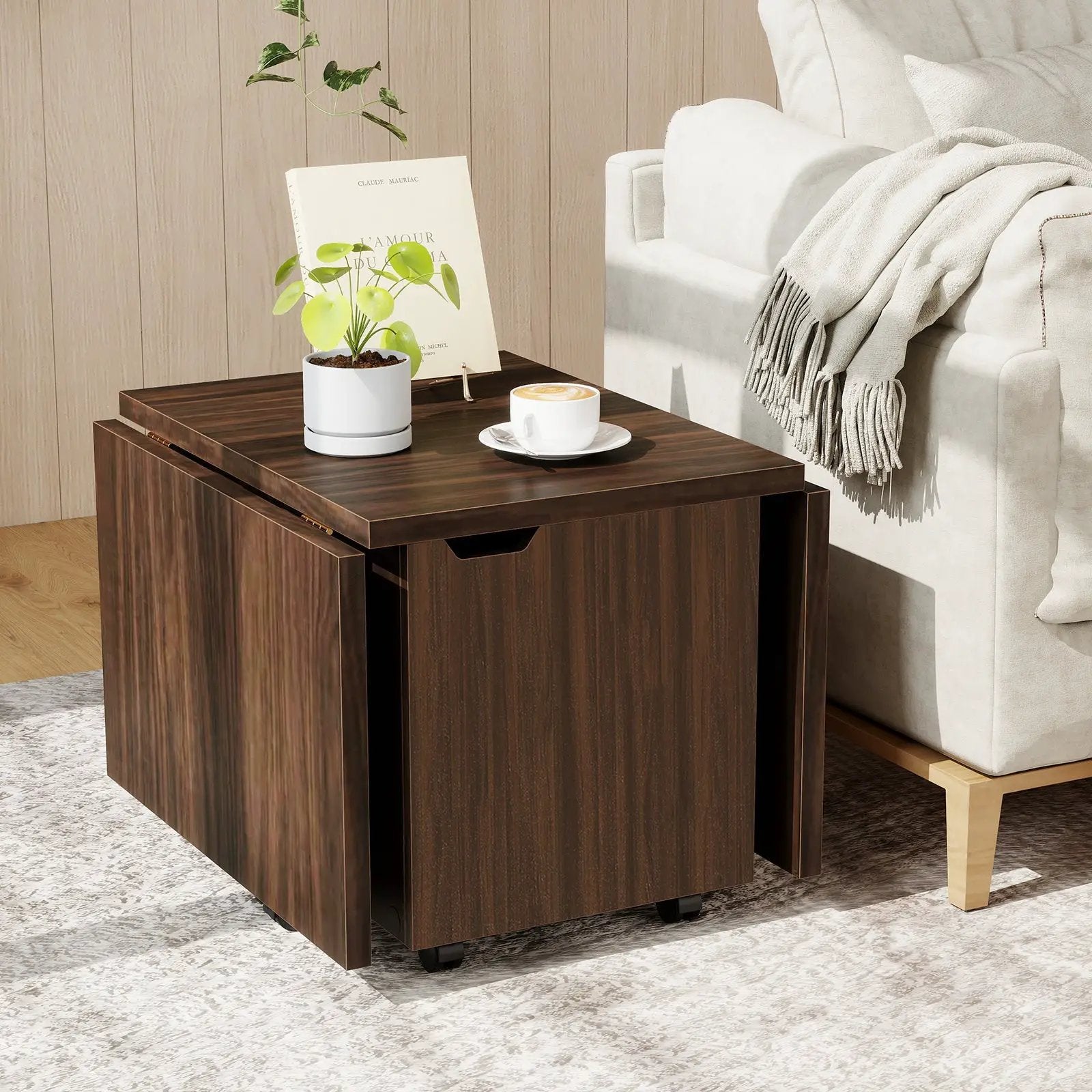Foldable Coffee Table with Storage Cabinet Extendable Center Table by DirectDeals