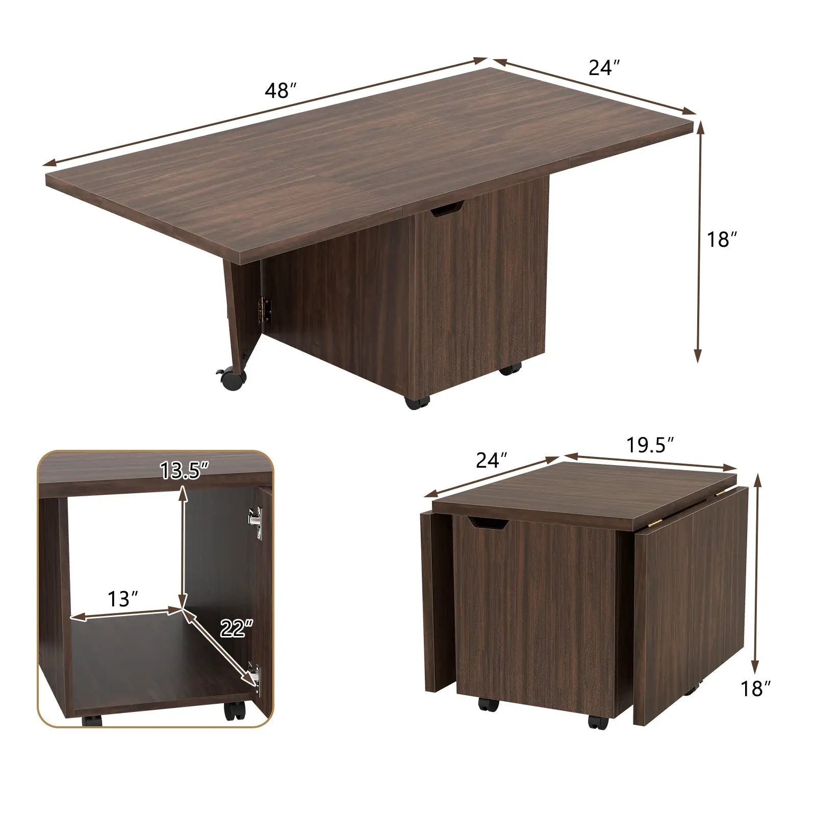 Foldable Coffee Table with Storage Cabinet Extendable Center Table by DirectDeals