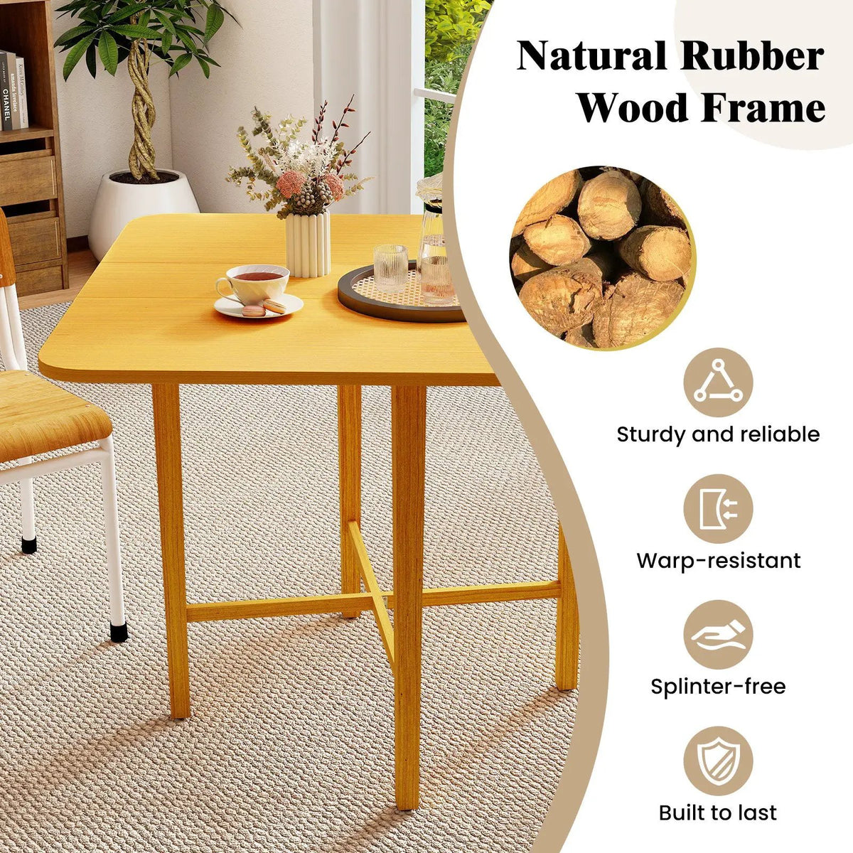 Foldable Dining Table for 2-4 People with Rubber Wood Legs for Small Space by DirectDeals
