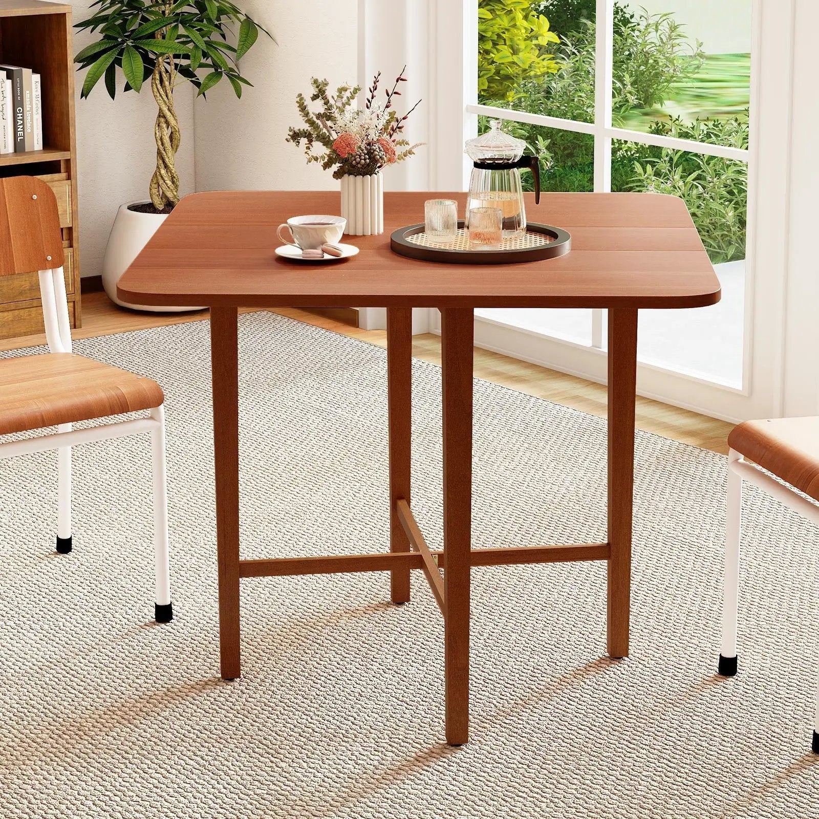 Foldable Dining Table for 2-4 People with Rubber Wood Legs for Small Space by DirectDeals