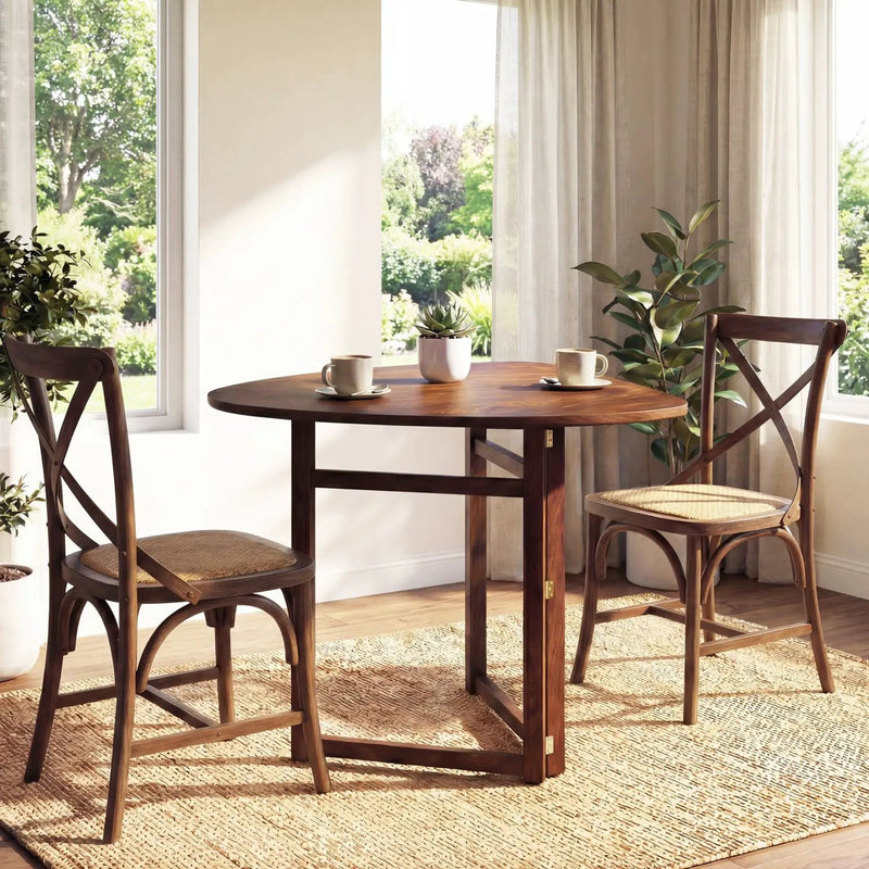 Foldable Dining Table 31.5" Triangular Small Kitchen Table for 2-Walnut by DirectDeals