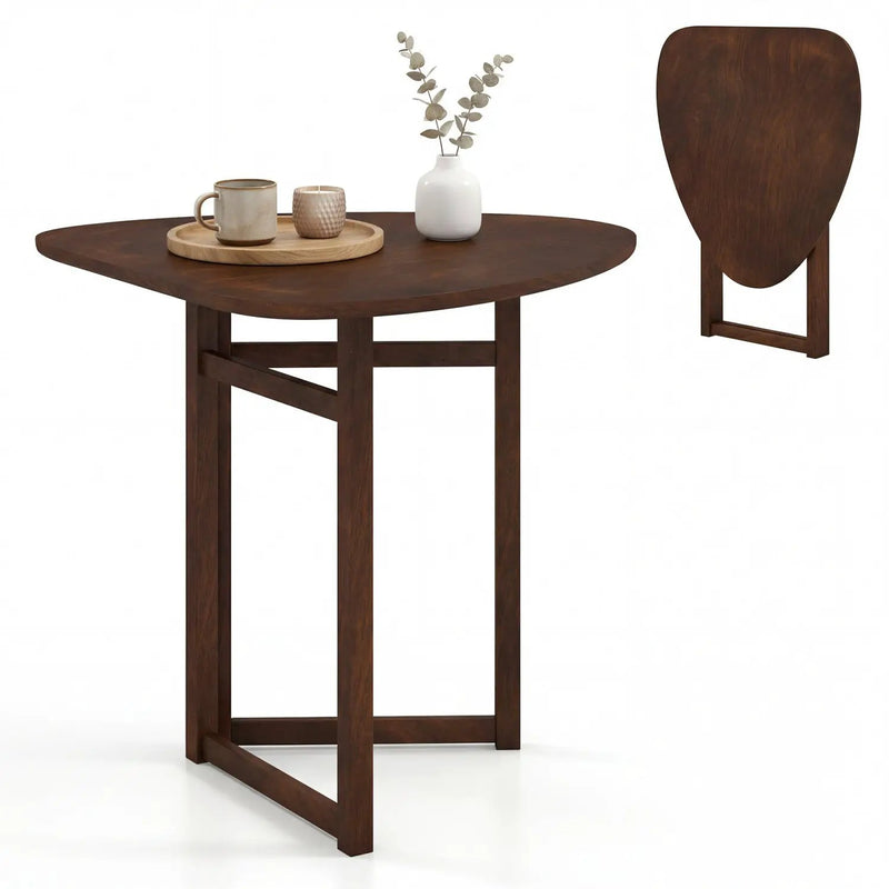 Foldable Dining Table 31.5" Triangular Small Kitchen Table for 2-Walnut by DirectDeals