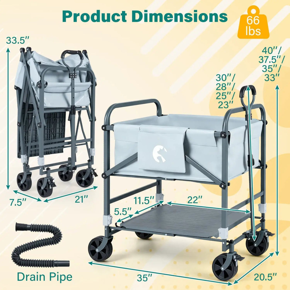 Foldable Dog Bath Cart with Adjustable Height & 4 Wheels by DirectDeals