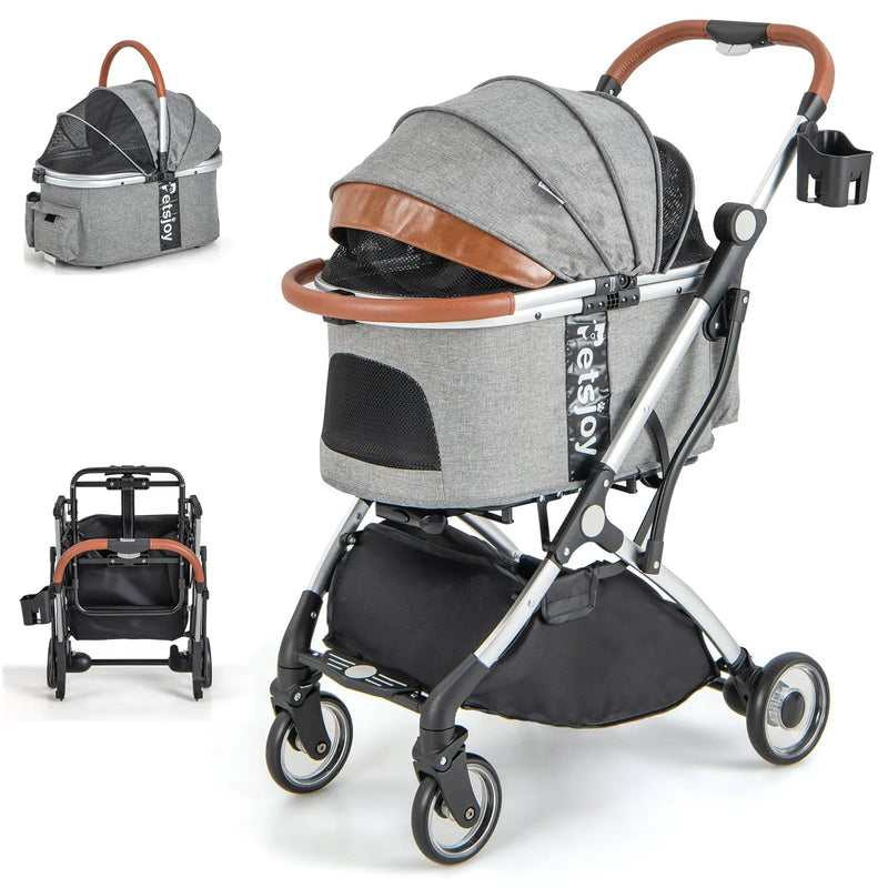 Foldable Dog Cat Stroller with Removable Waterproof Cover-Dark Gray by DirectDeals
