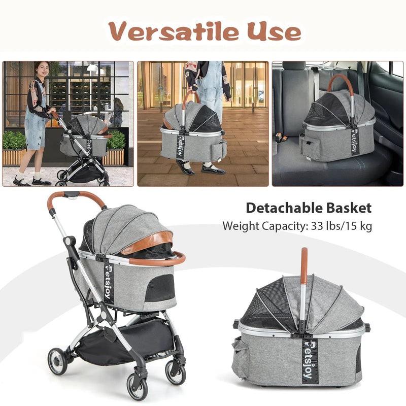 Foldable Dog Cat Stroller with Removable Waterproof Cover-Dark Gray by DirectDeals