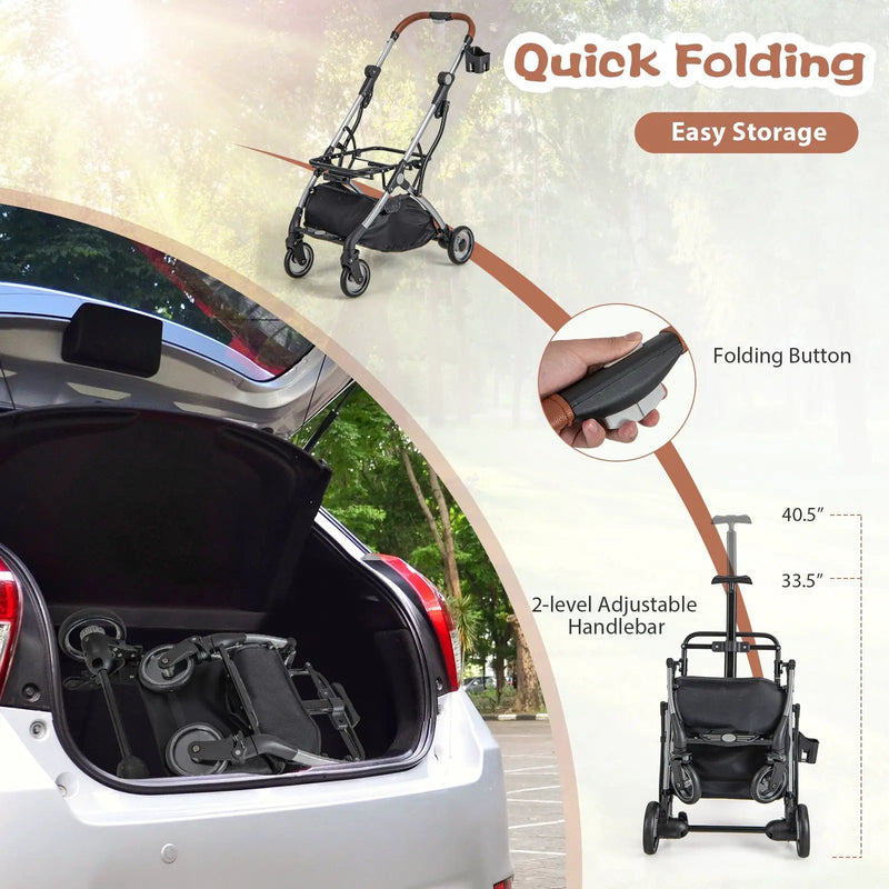 Foldable Dog Cat Stroller with Removable Waterproof Cover-Dark Gray by DirectDeals