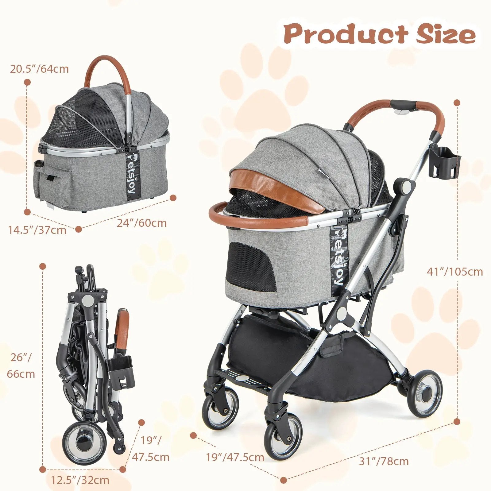 Foldable Dog Cat Stroller with Removable Waterproof Cover-Dark Gray by DirectDeals